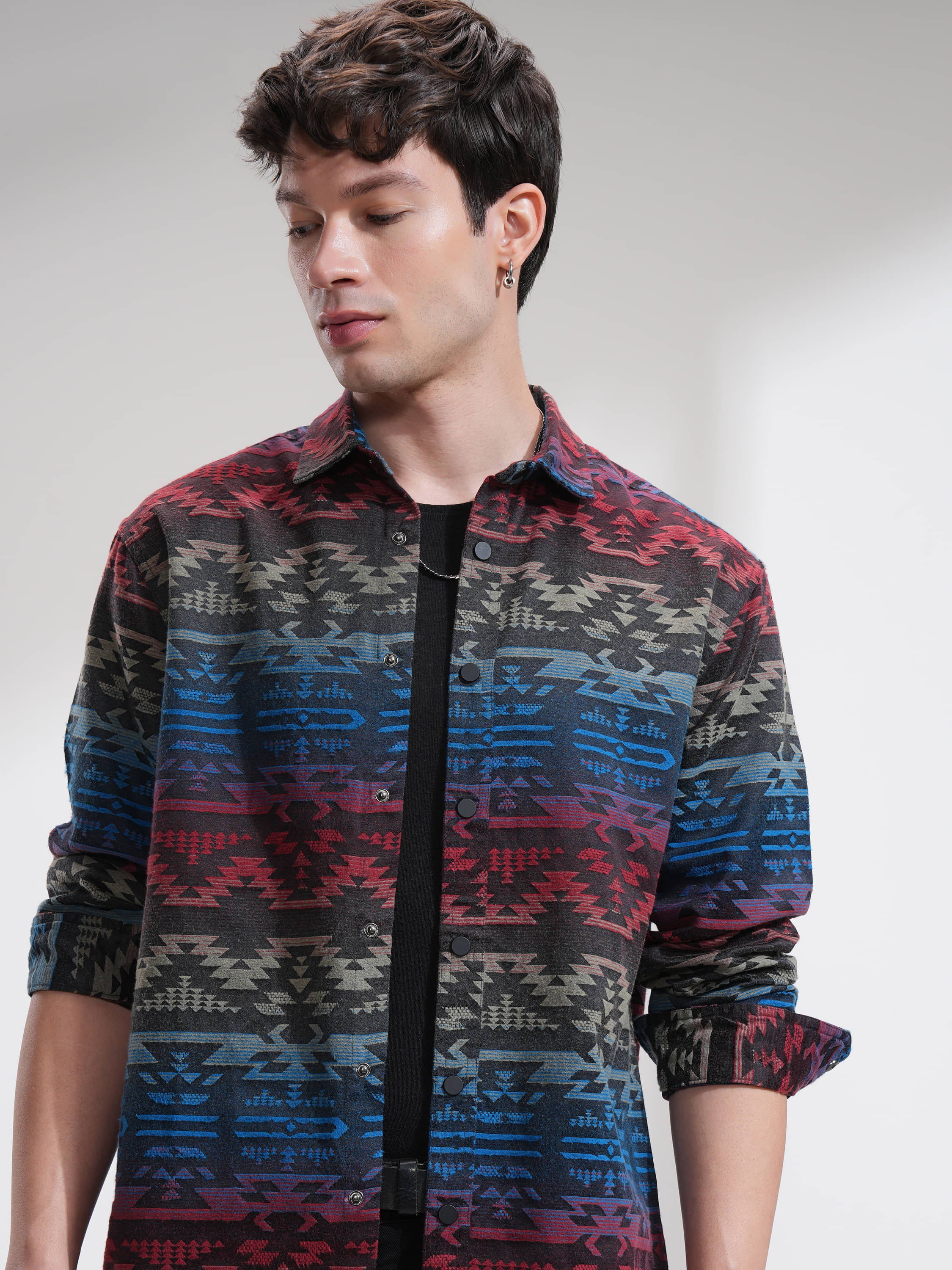     			Highlander Poly Cotton Relaxed Fit Self Design Full Sleeves Men's Casual Shirt - Multicolor ( Pack of 1 )