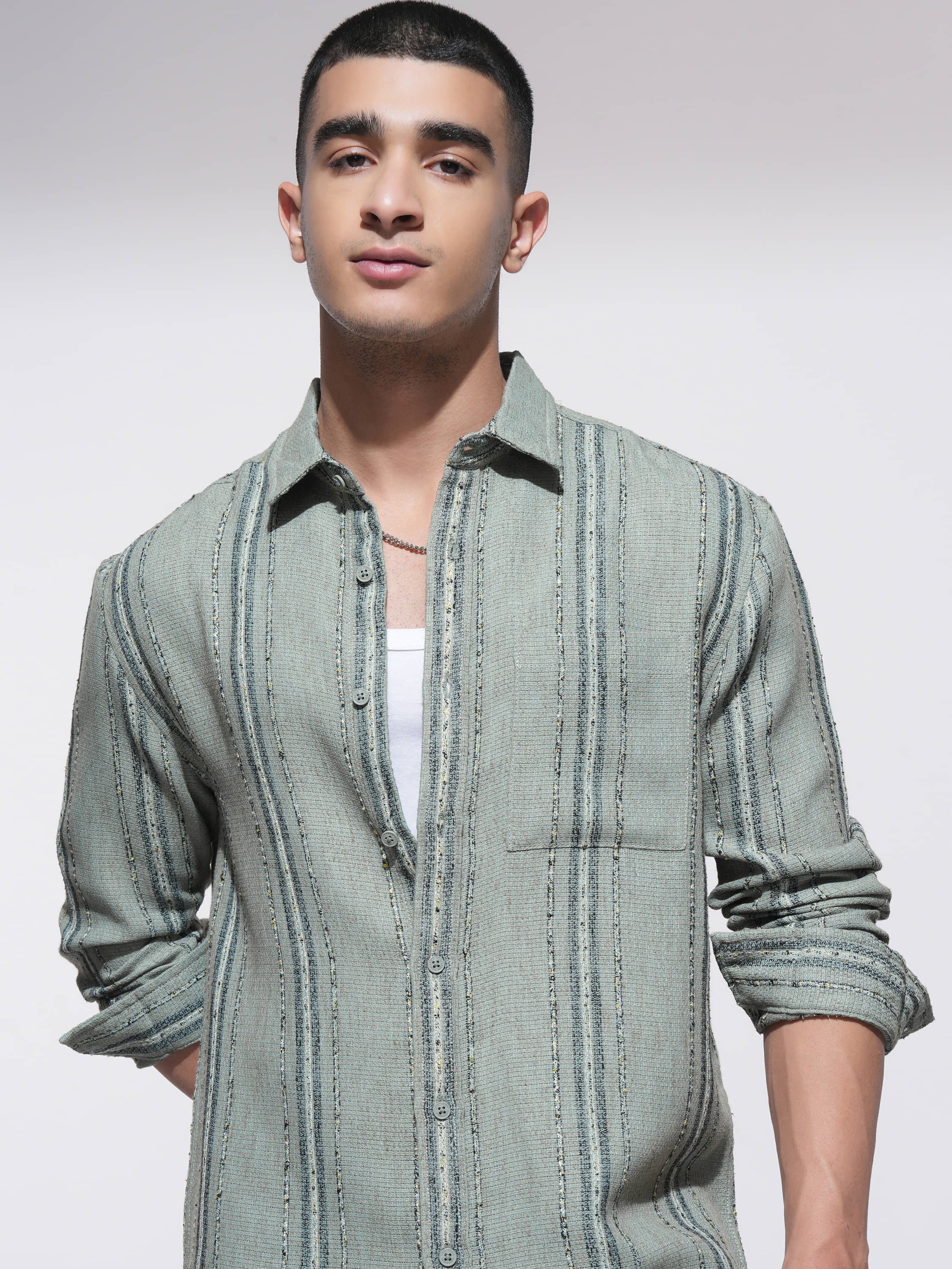 Highlander Poly Cotton Relaxed Fit Striped Full Sleeves Men's Casual Shirt - Green ( Pack of 1 )     			Highlander Poly Cotton Relaxed Fit Striped Full Sleeves Men's Casual Shirt - Green ( Pack of 1 )
