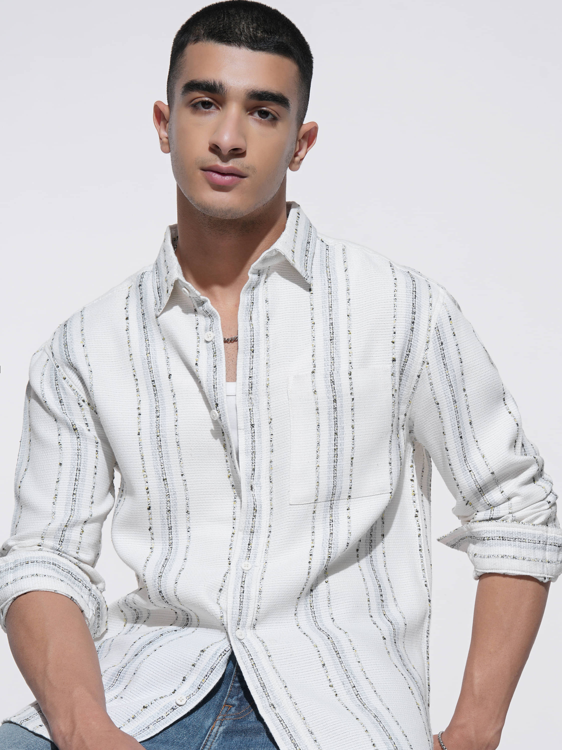    			Highlander Poly Cotton Relaxed Fit Striped Full Sleeves Men's Casual Shirt - Multicolor ( Pack of 1 )