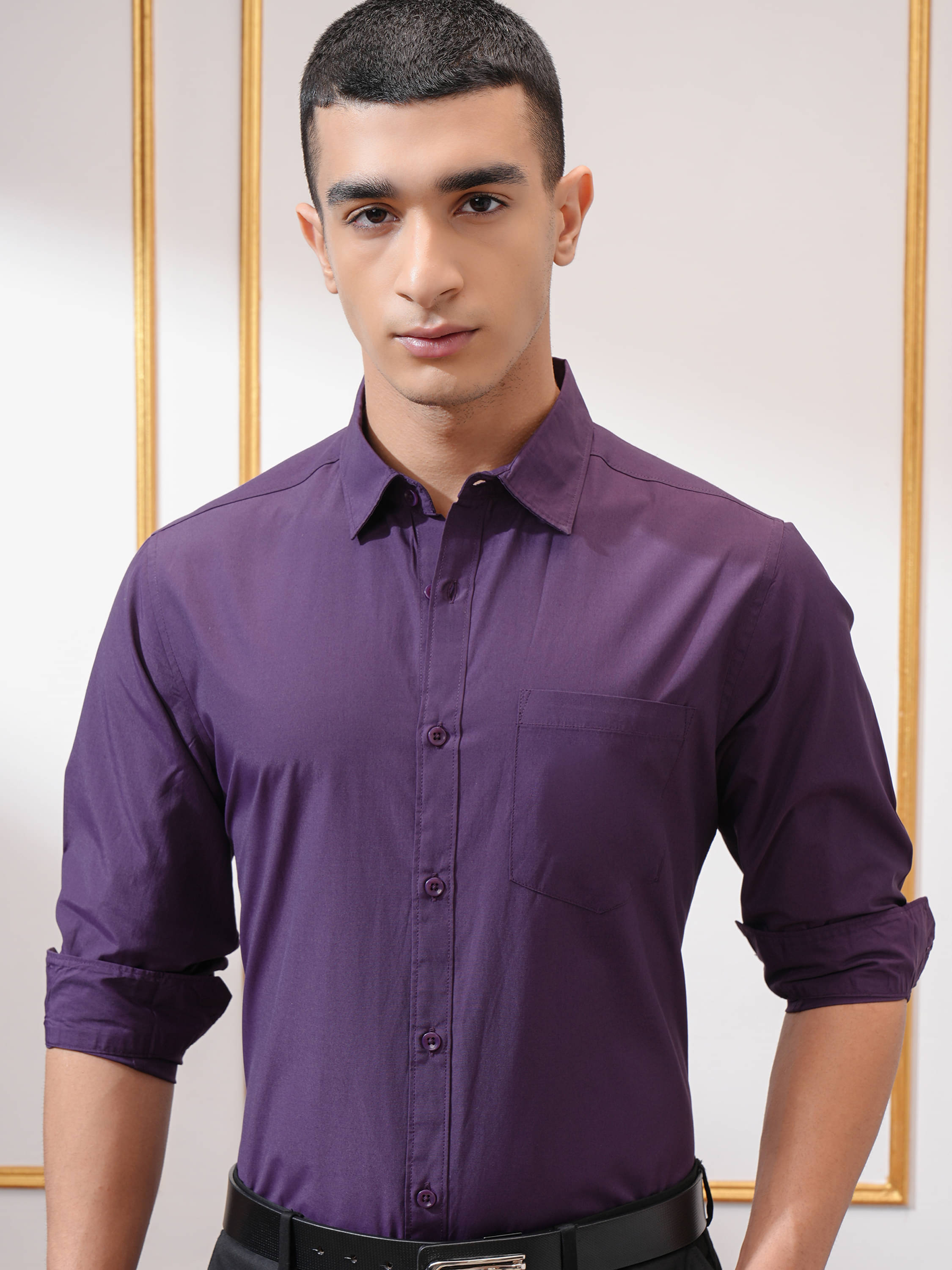     			Highlander Poly Cotton Slim Fit Solids Full Sleeves Men's Casual Shirt - Purple ( Pack of 1 )
