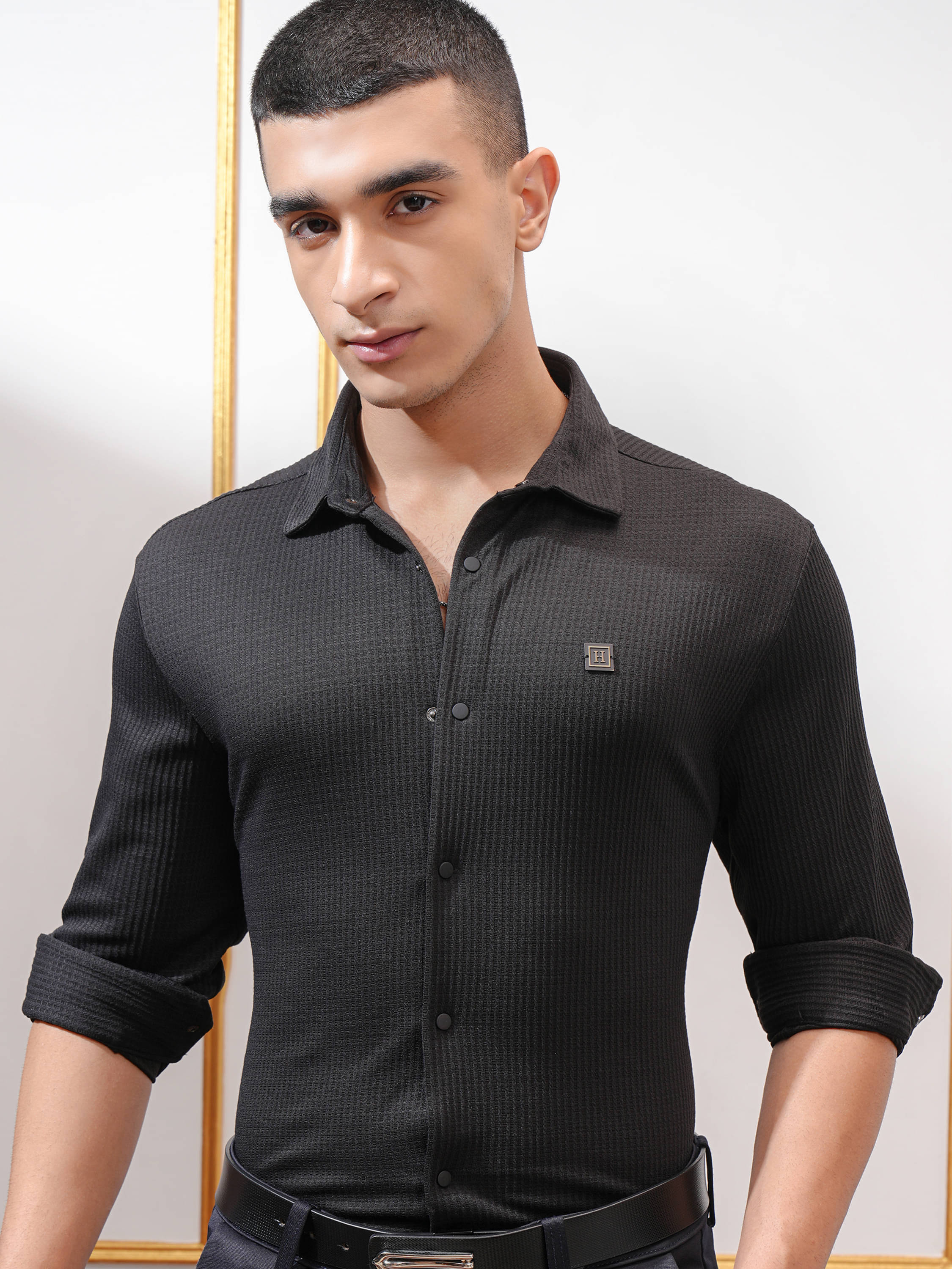 Highlander Poly Cotton Slim Fit Self Design Full Sleeves Men's Casual Shirt - Black ( Pack of 1 )     			Highlander Poly Cotton Slim Fit Self Design Full Sleeves Men's Casual Shirt - Black ( Pack of 1 )