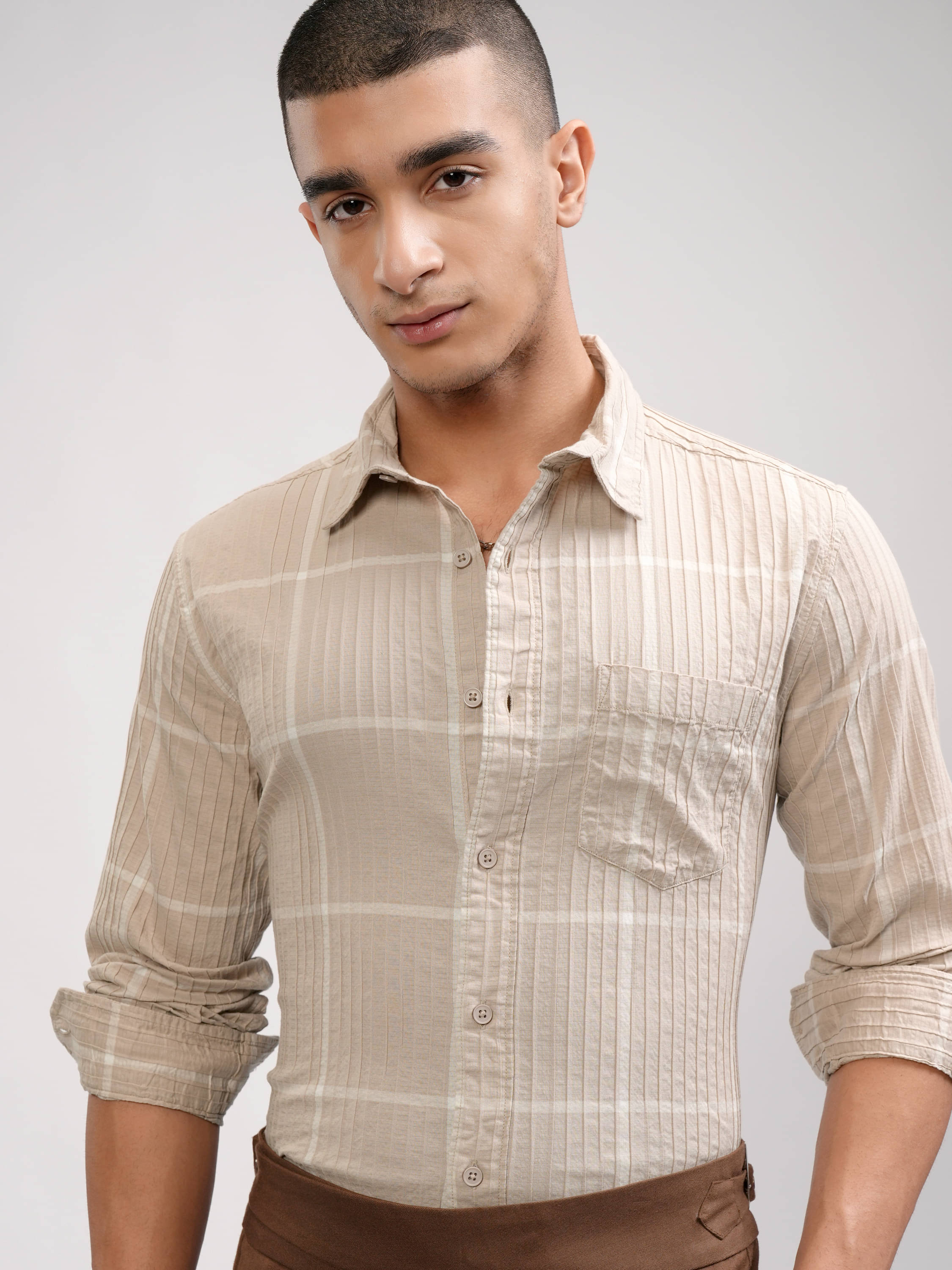 Highlander Poly Cotton Slim Fit Striped Full Sleeves Men's Casual Shirt - Beige ( Pack of 1 ) Highlander Poly Cotton Slim Fit Striped Full Sleeves Men's Casual Shirt - Beige ( Pack of 1 )