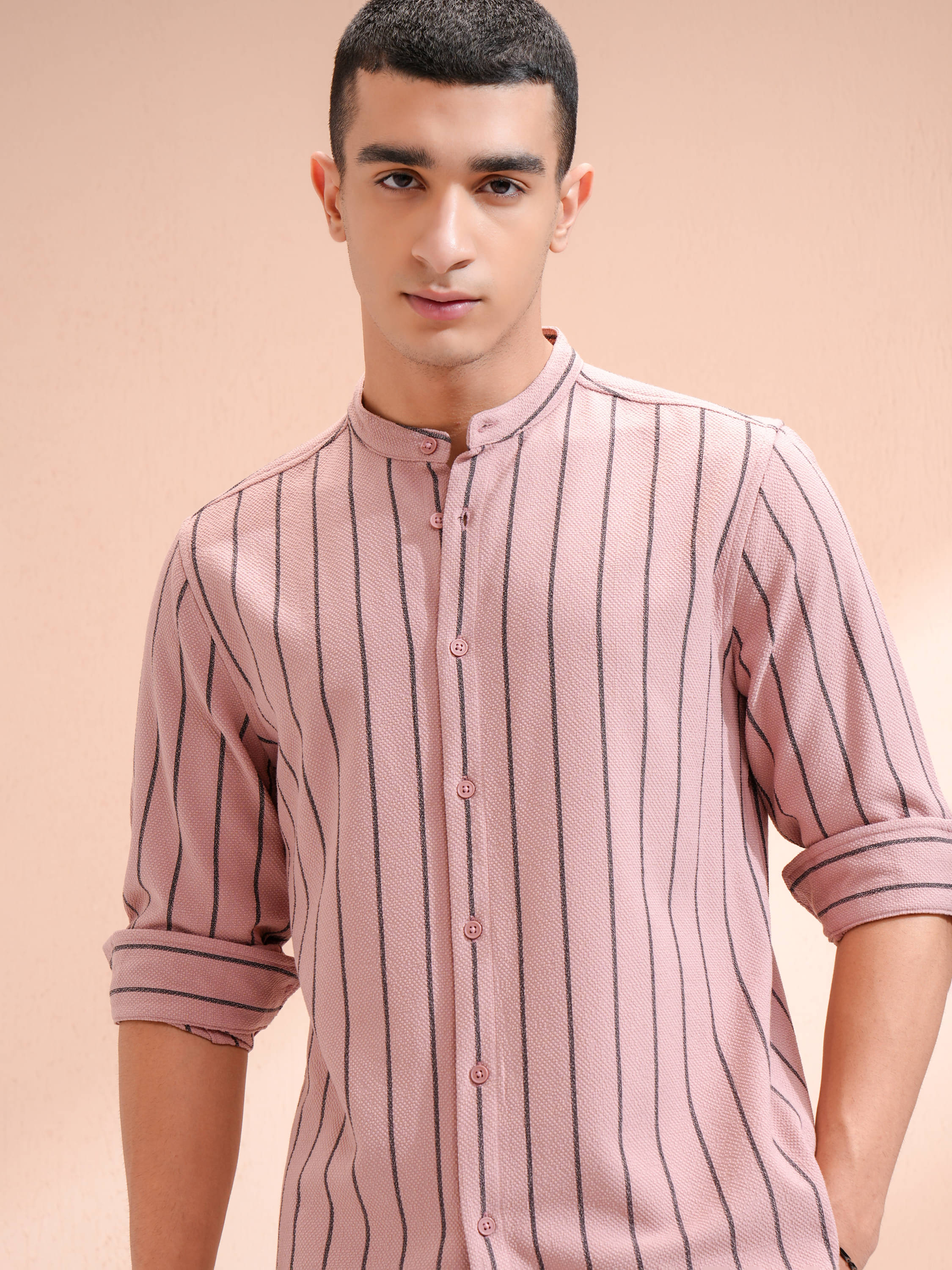     			Highlander Poly Cotton Slim Fit Striped Full Sleeves Men's Casual Shirt - Pink ( Pack of 1 )