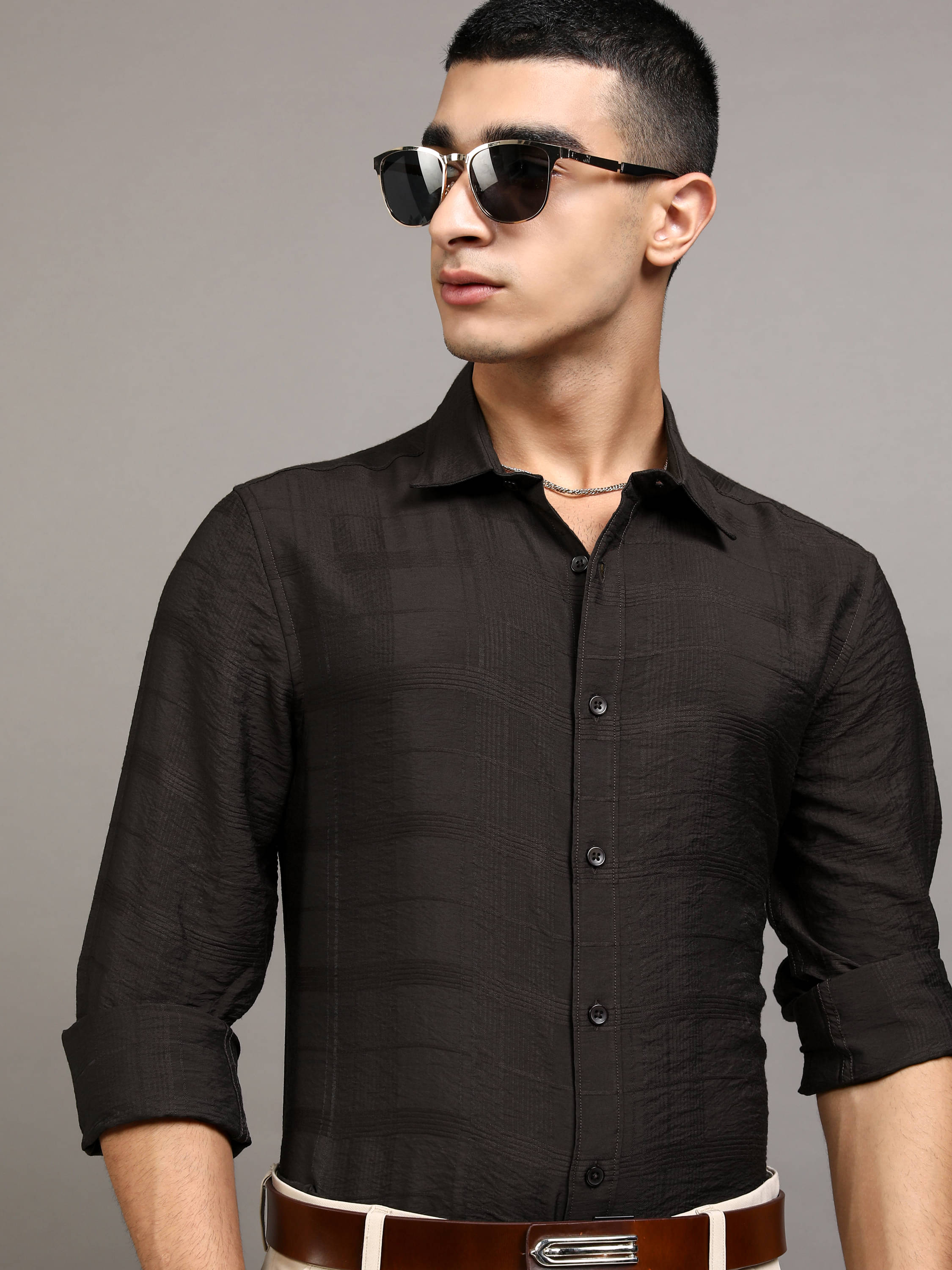 Highlander Poly Cotton Slim Fit Self Design Full Sleeves Men's Casual Shirt - Brown ( Pack of 1 )     			Highlander Poly Cotton Slim Fit Self Design Full Sleeves Men's Casual Shirt - Brown ( Pack of 1 )