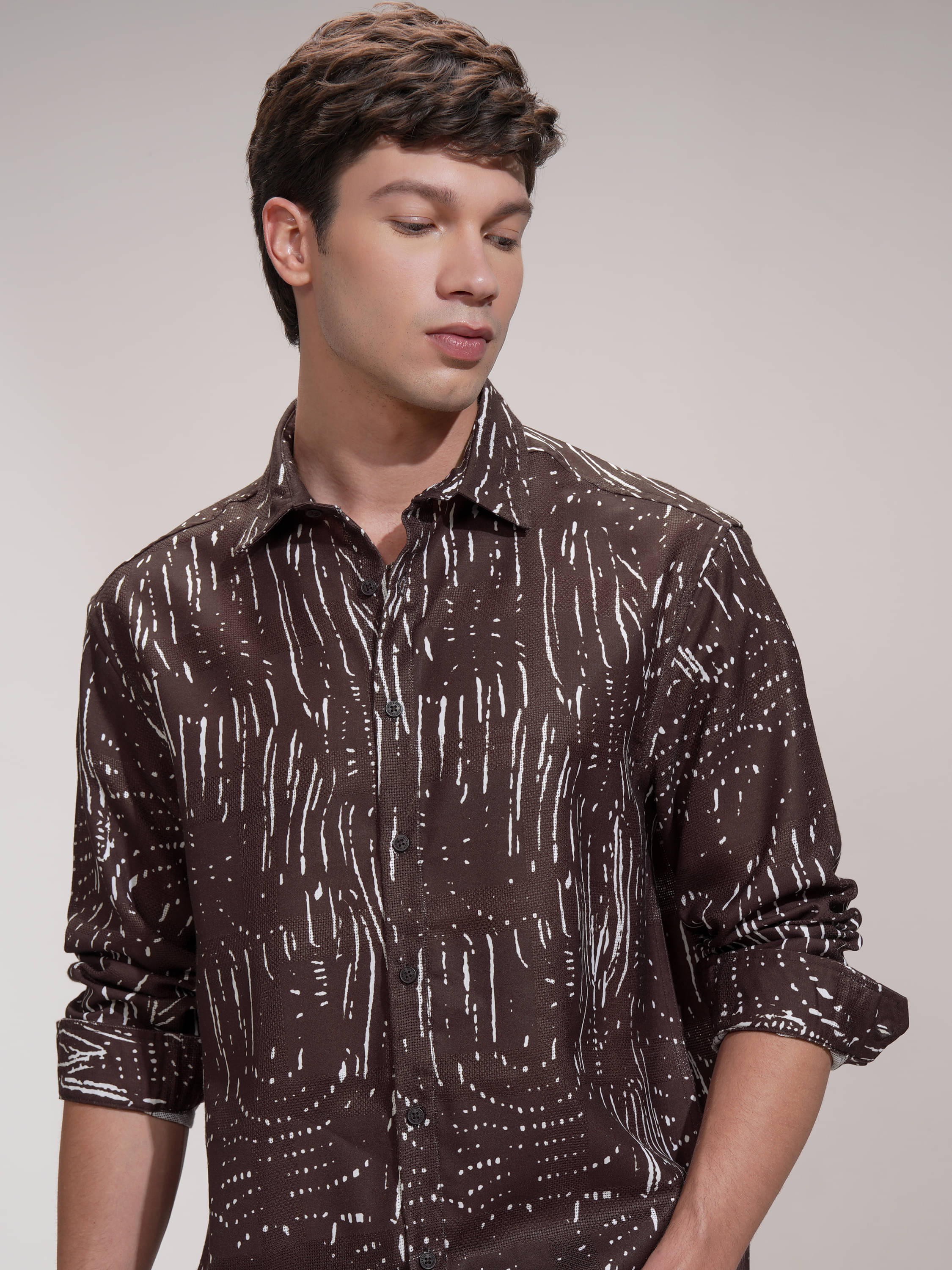     			Highlander Polyester Relaxed Fit Printed Full Sleeves Men's Casual Shirt - Brown ( Pack of 1 )