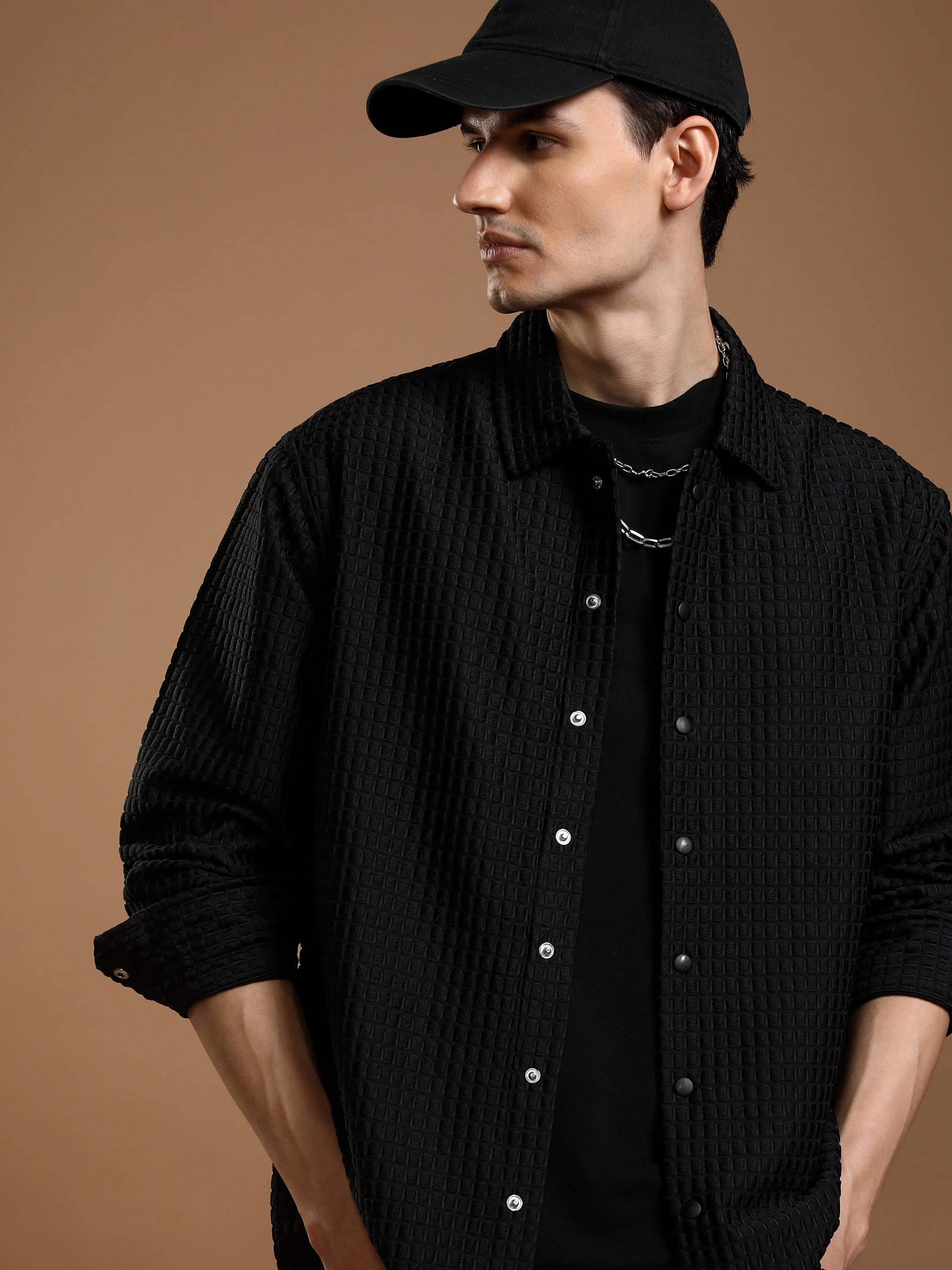 Highlander Polyester Relaxed Fit Self Design Full Sleeves Men's Casual Shirt - Black ( Pack of 1 )     			Highlander Polyester Relaxed Fit Self Design Full Sleeves Men's Casual Shirt - Black ( Pack of 1 )