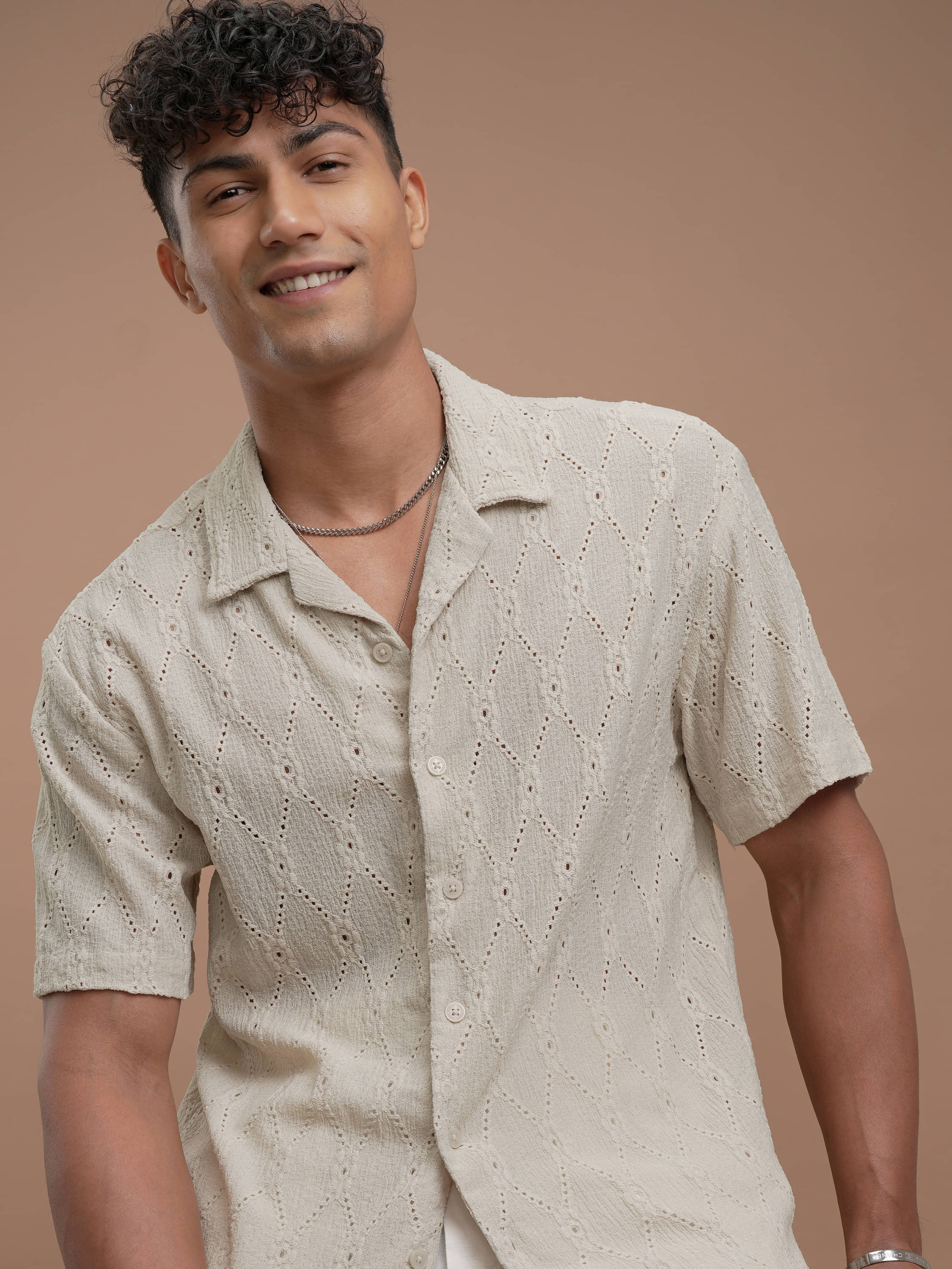 Highlander Polyester Relaxed Fit Self Design Half Sleeves Men's Casual Shirt - Cream ( Pack of 1 ) Highlander Polyester Relaxed Fit Self Design Half Sleeves Men's Casual Shirt - Cream ( Pack of 1 )