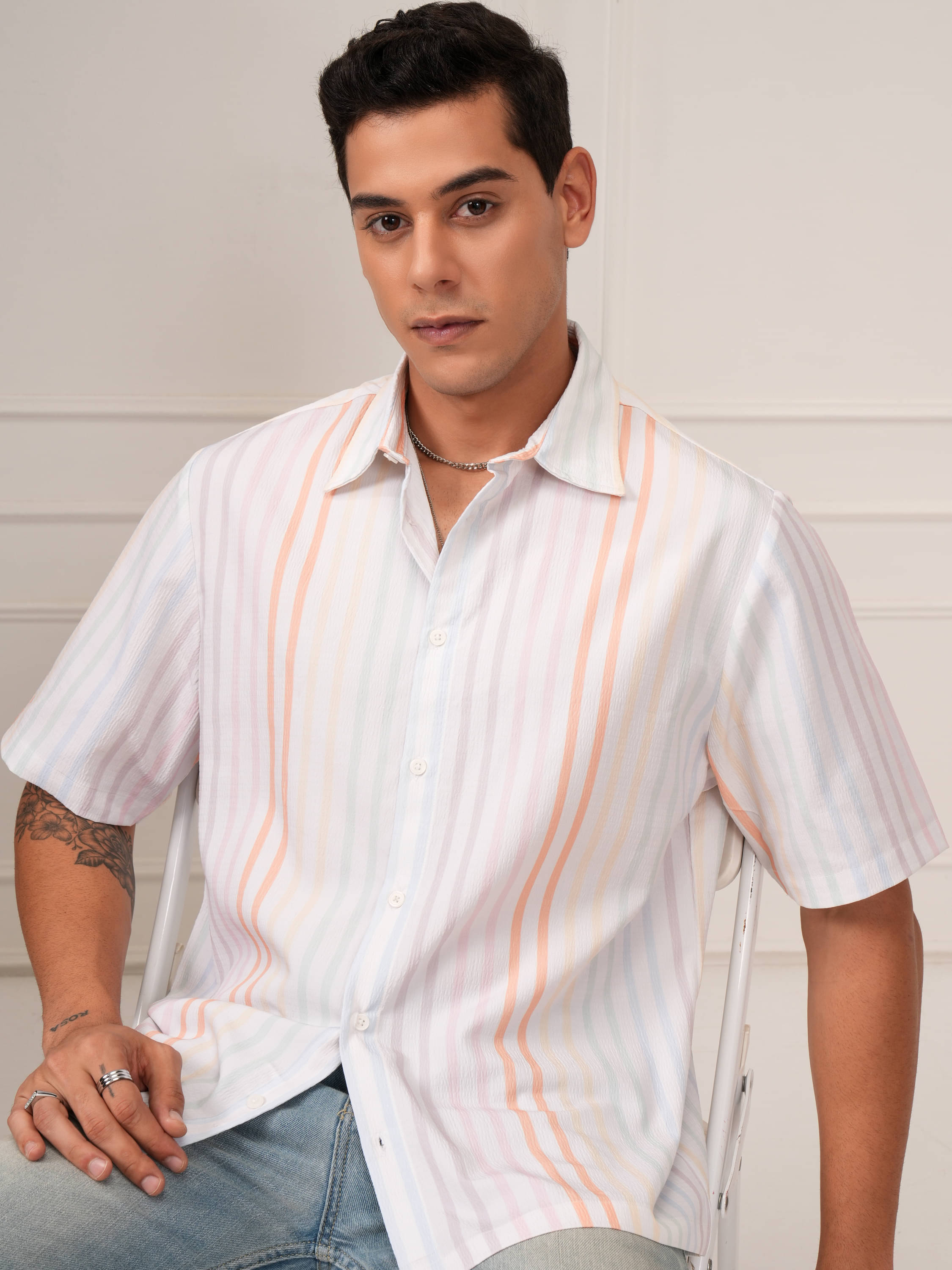 Highlander Polyester Relaxed Fit Striped Half Sleeves Men's Casual Shirt - Multicolor ( Pack of 1 ) Highlander Polyester Relaxed Fit Striped Half Sleeves Men's Casual Shirt - Multicolor ( Pack of 1 )