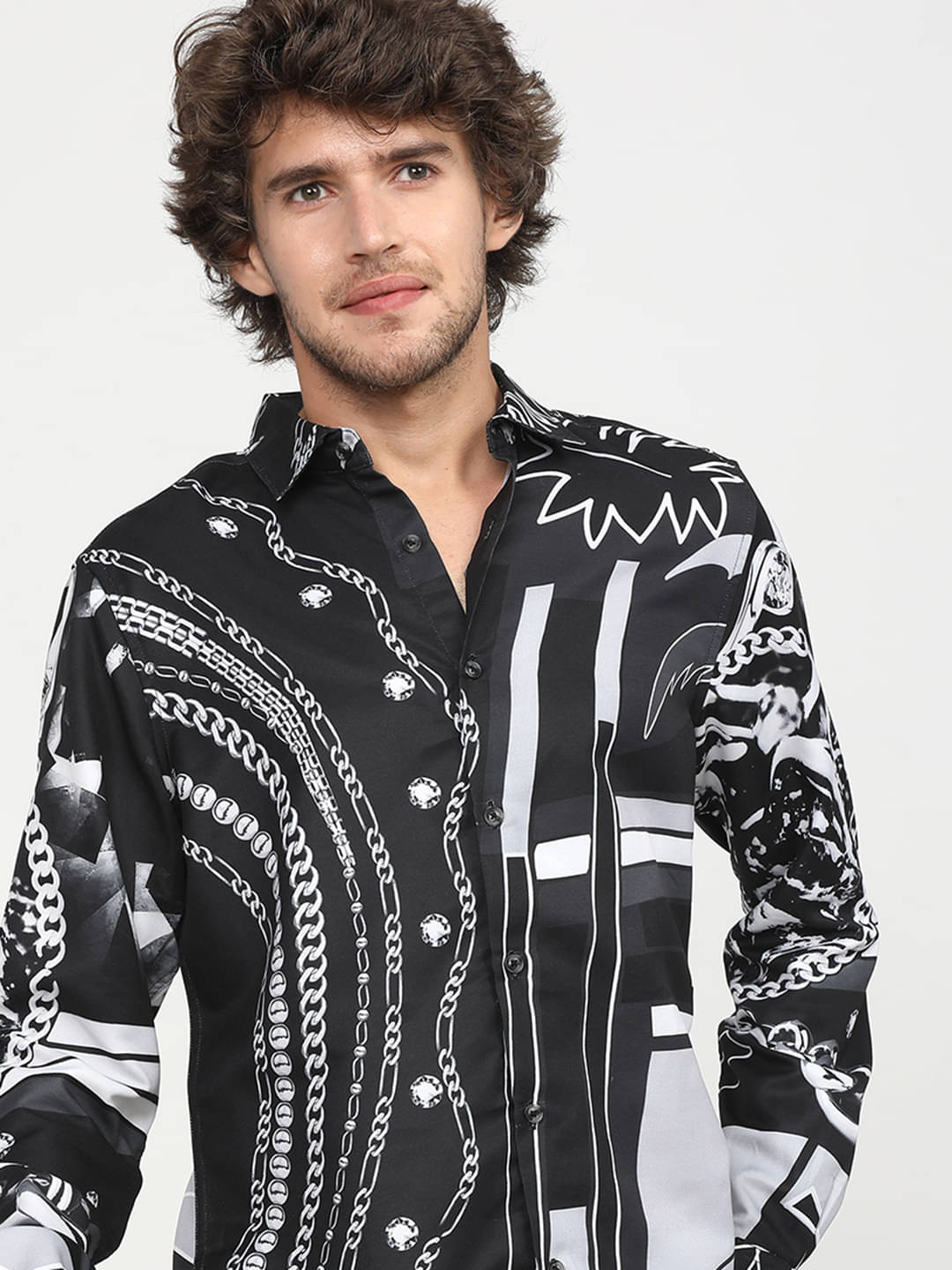     			Highlander Polyester Slim Fit Printed Full Sleeves Men's Casual Shirt - Black ( Pack of 1 )