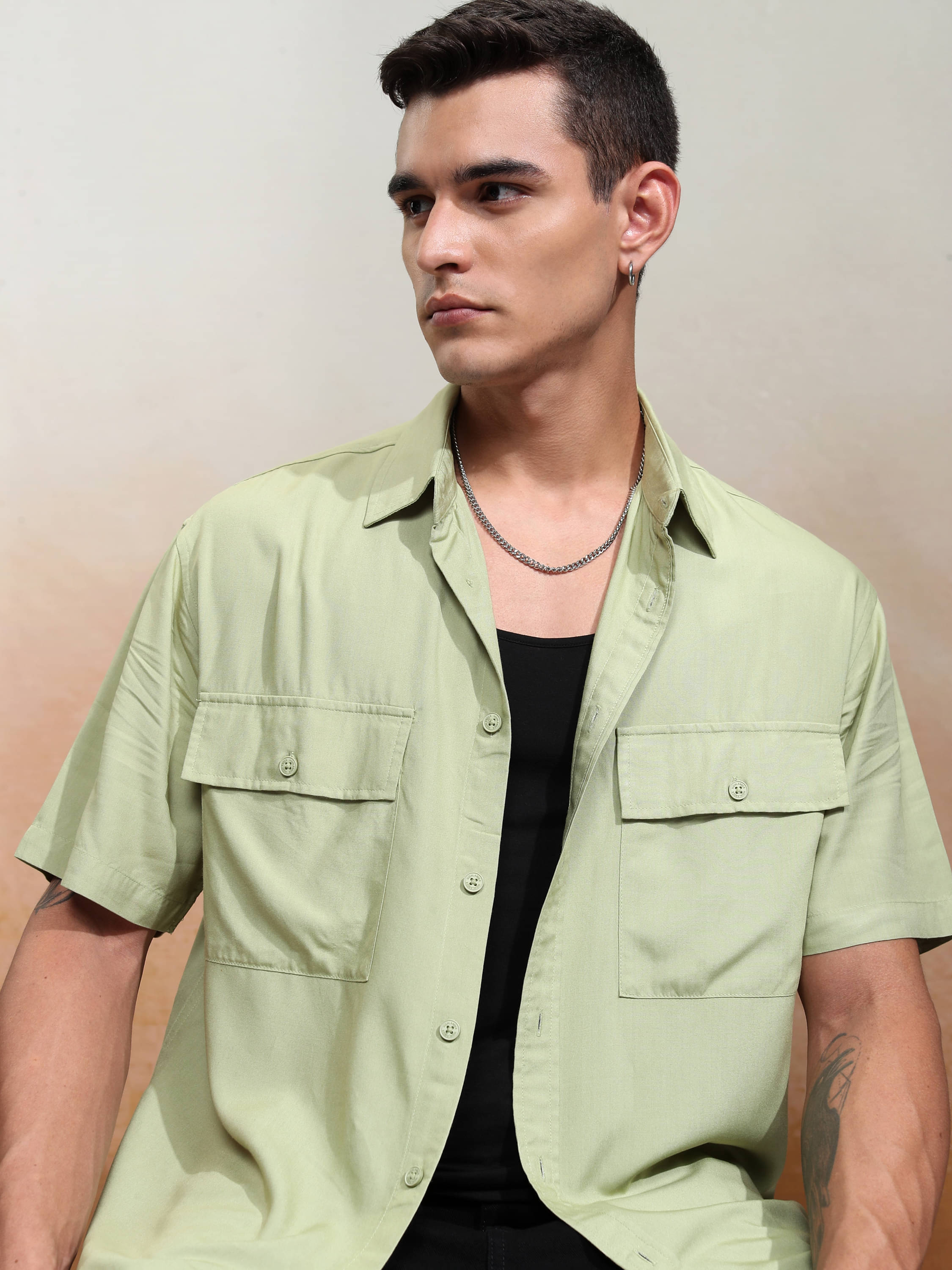 Highlander Viscose Oversized Fit Solids Half Sleeves Men's Casual Shirt - Light Green ( Pack of 1 )     			Highlander Viscose Oversized Fit Solids Half Sleeves Men's Casual Shirt - Light Green ( Pack of 1 )