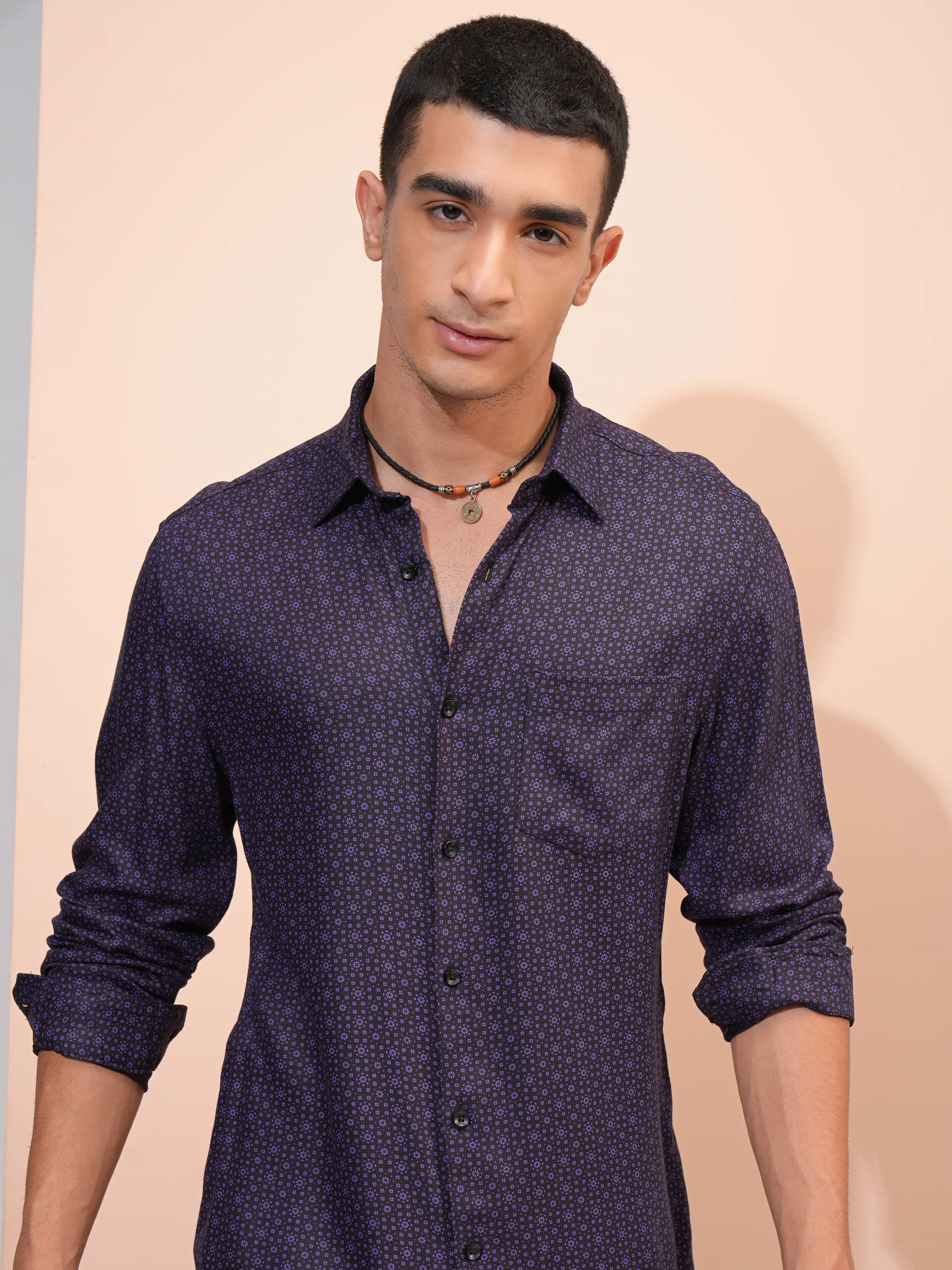     			Highlander Viscose Regular Fit Printed Full Sleeves Men's Casual Shirt - Purple ( Pack of 1 )
