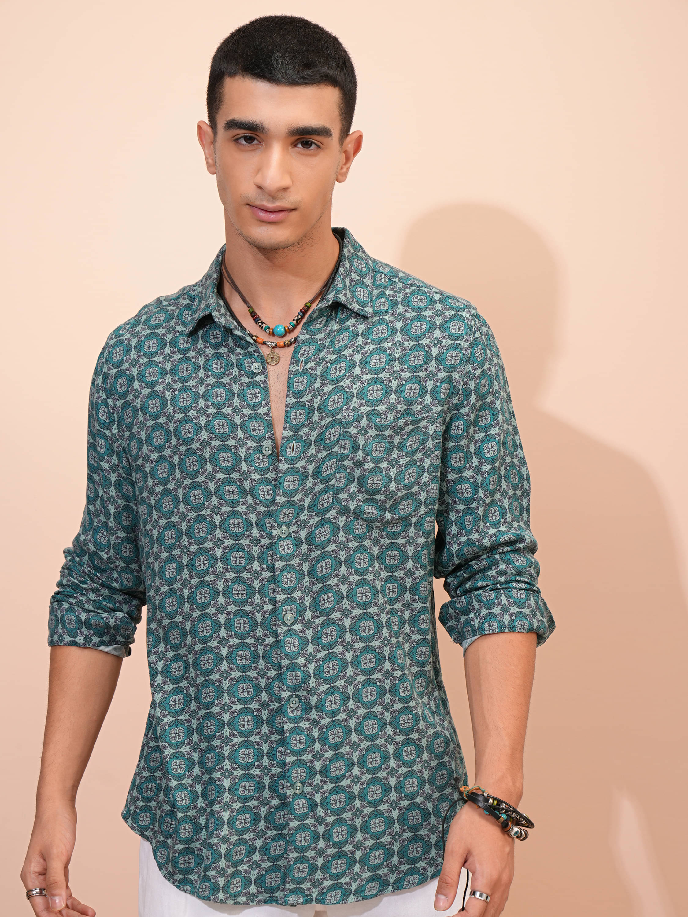     			Highlander Viscose Regular Fit Printed Full Sleeves Men's Casual Shirt - Blue ( Pack of 1 )