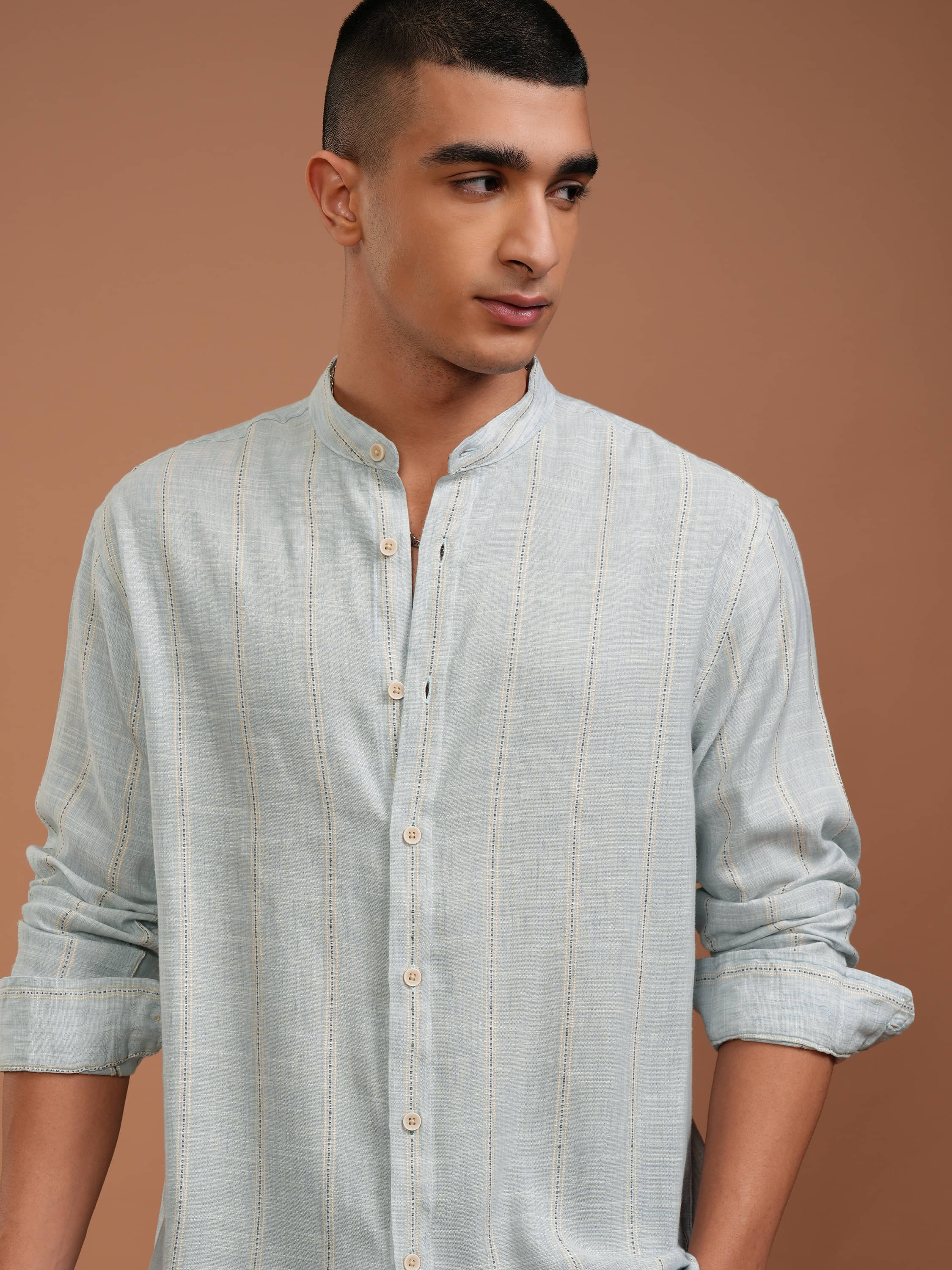     			Highlander Viscose Relaxed Fit Striped Full Sleeves Men's Casual Shirt - Light Blue ( Pack of 1 )