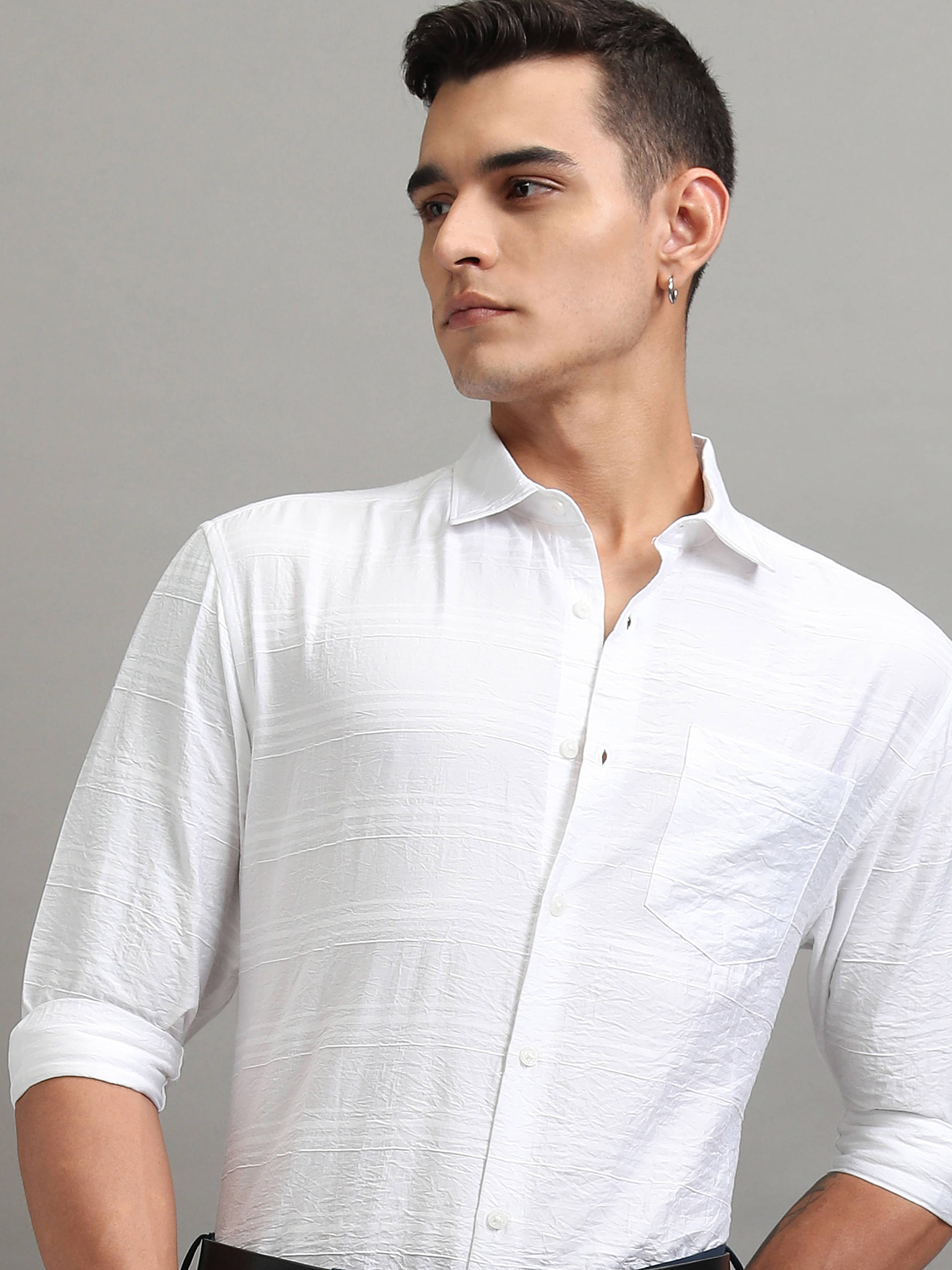 Highlander Viscose Relaxed Fit Striped Full Sleeves Men's Casual Shirt - White ( Pack of 1 ) Highlander Viscose Relaxed Fit Striped Full Sleeves Men's Casual Shirt - White ( Pack of 1 )
