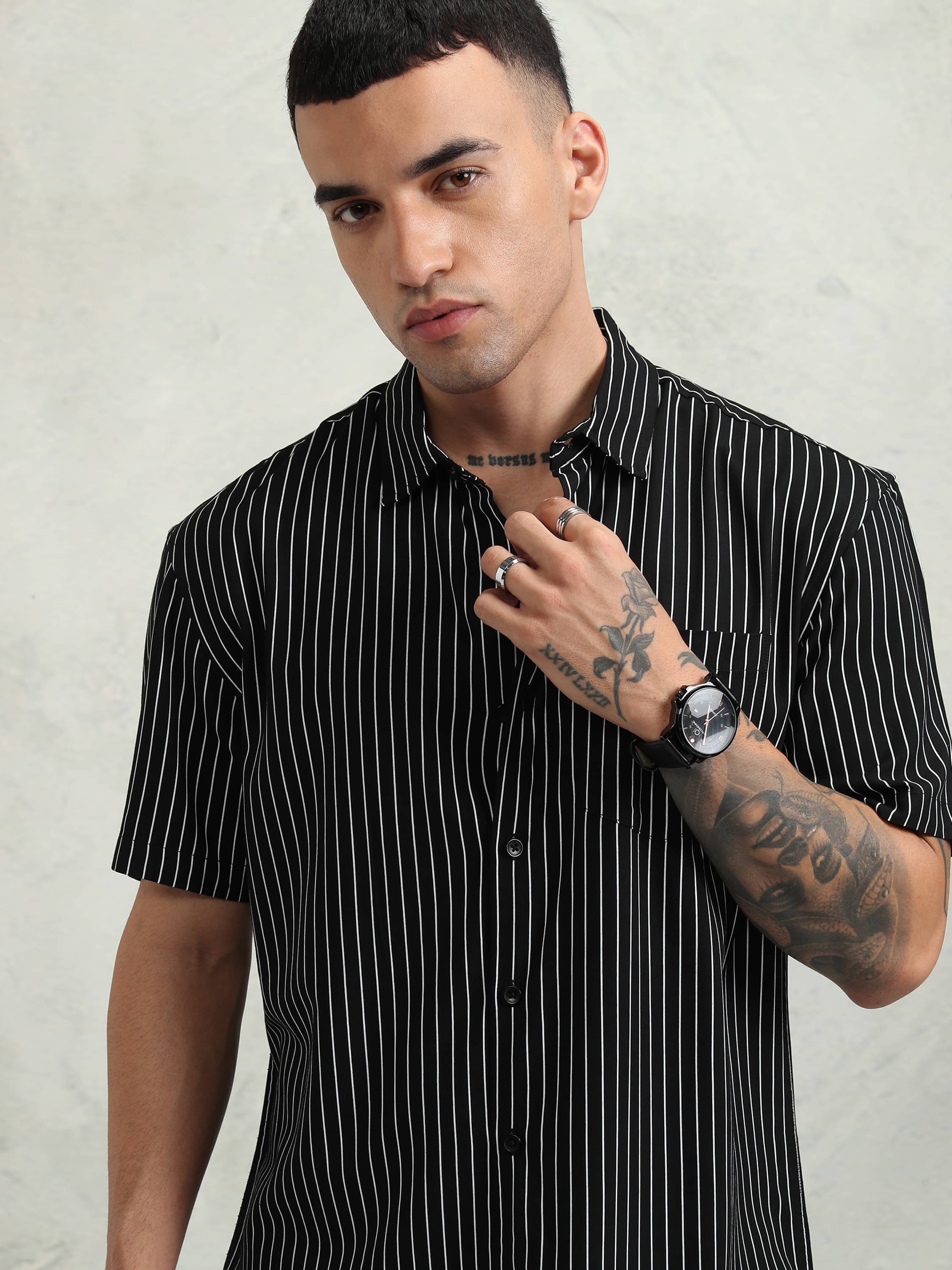 Highlander Viscose Relaxed Fit Striped Half Sleeves Men's Casual Shirt - Black ( Pack of 1 ) Highlander Viscose Relaxed Fit Striped Half Sleeves Men's Casual Shirt - Black ( Pack of 1 )