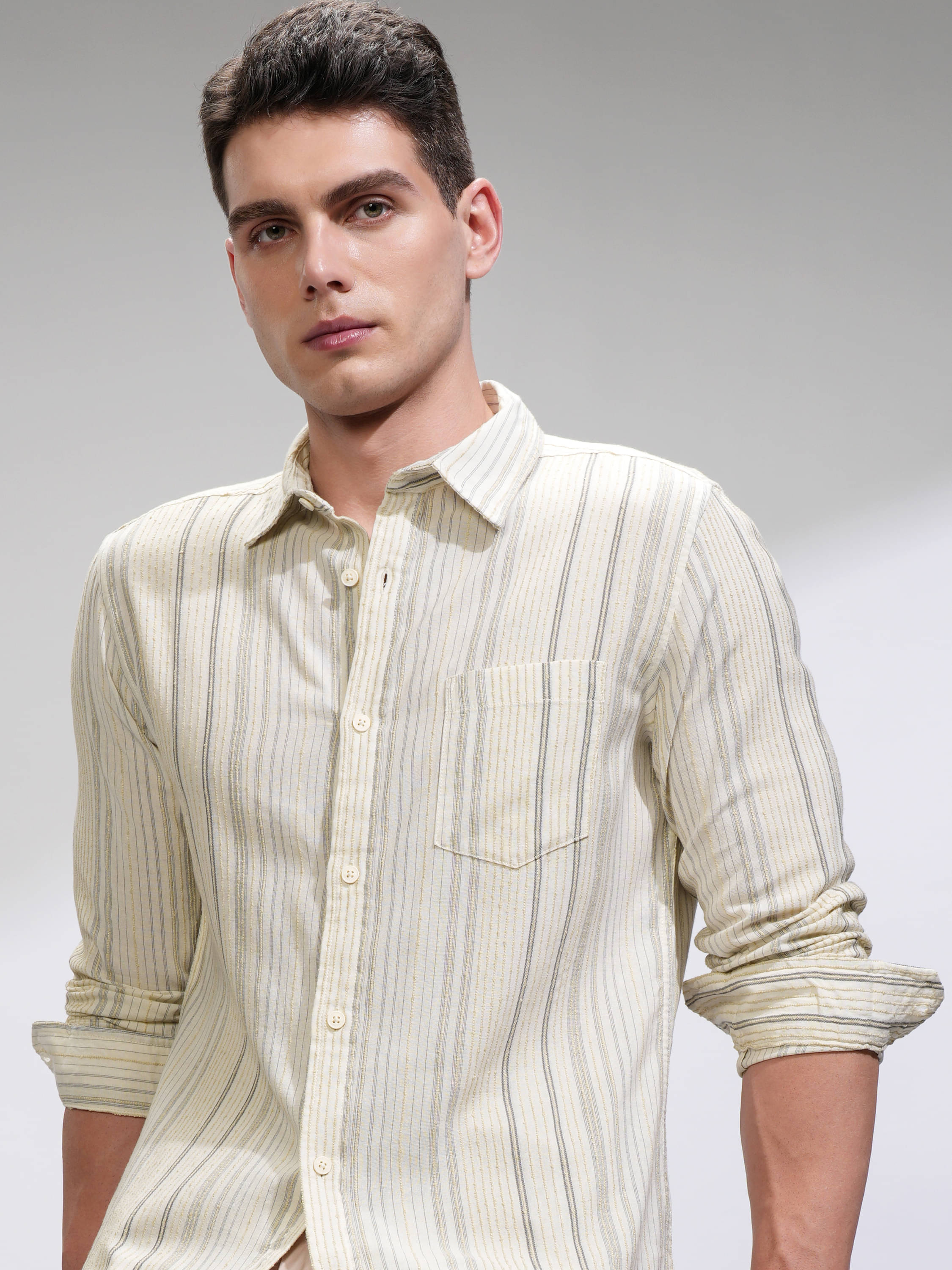 Highlander Viscose Slim Fit Self Design Full Sleeves Men's Casual Shirt - Off White ( Pack of 1 )     			Highlander Viscose Slim Fit Self Design Full Sleeves Men's Casual Shirt - Off White ( Pack of 1 )