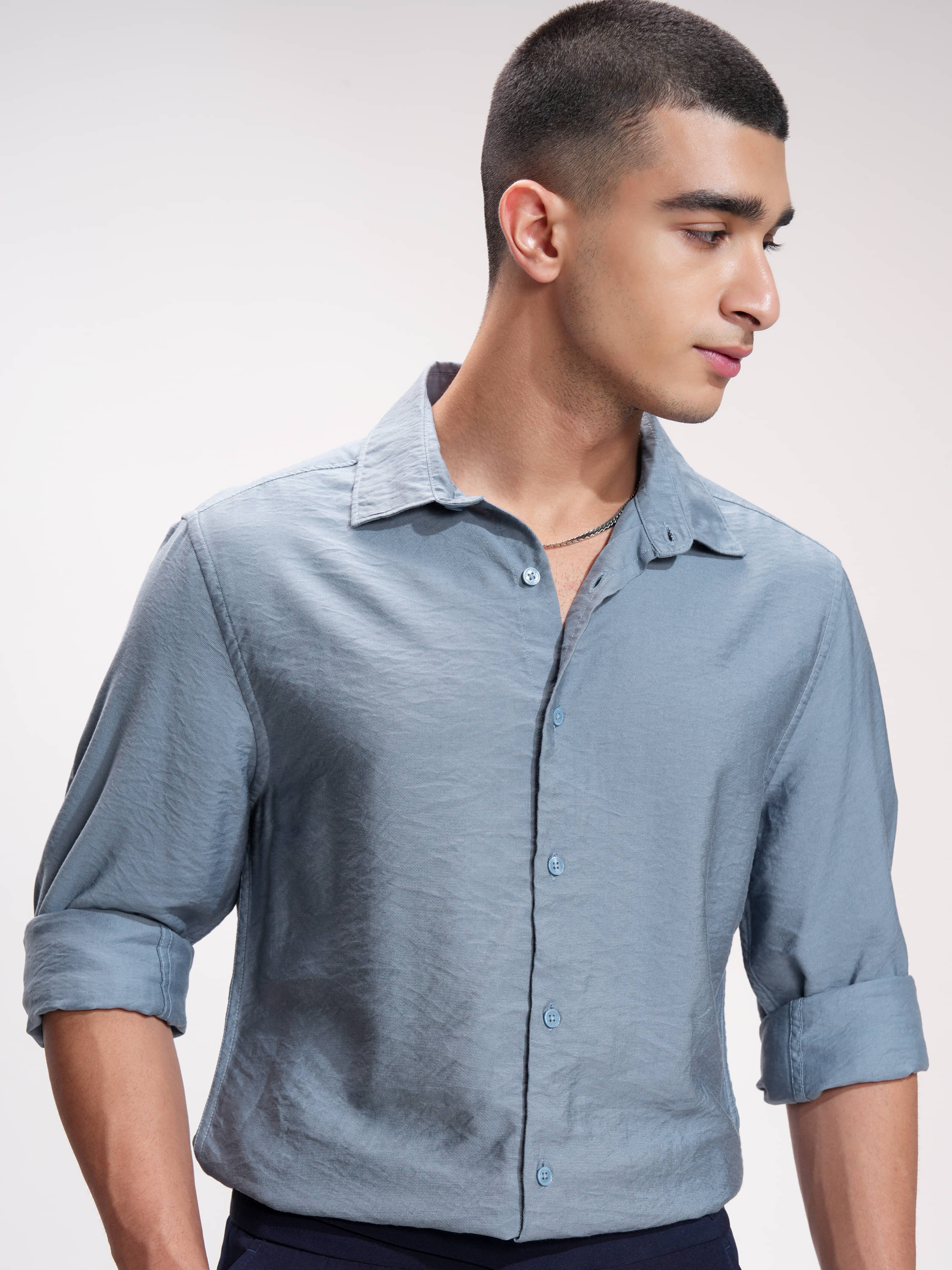     			Highlander Viscose Slim Fit Self Design Full Sleeves Men's Casual Shirt - Blue ( Pack of 1 )