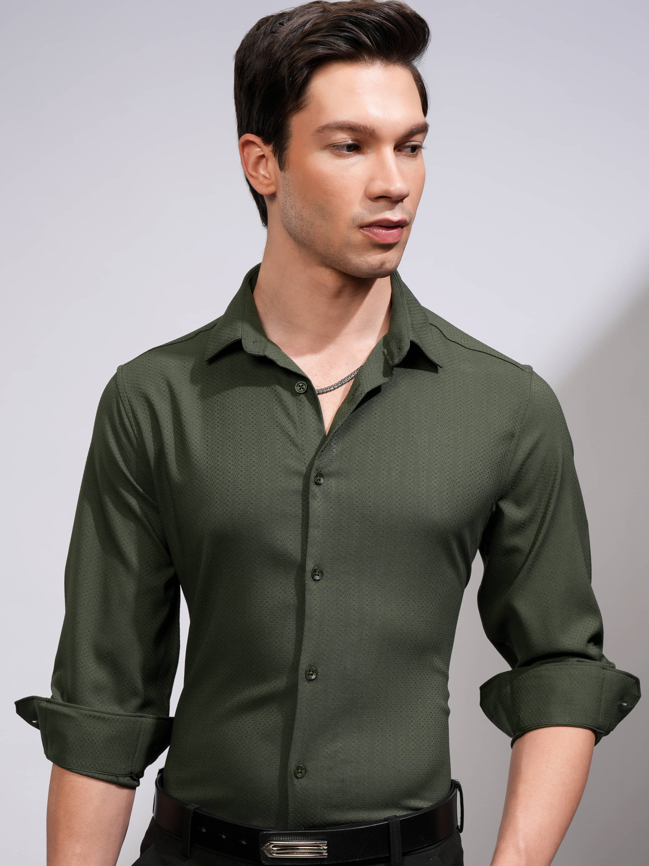 Highlander Viscose Slim Fit Self Design Full Sleeves Men's Casual Shirt - Green ( Pack of 1 ) Highlander Viscose Slim Fit Self Design Full Sleeves Men's Casual Shirt - Green ( Pack of 1 )