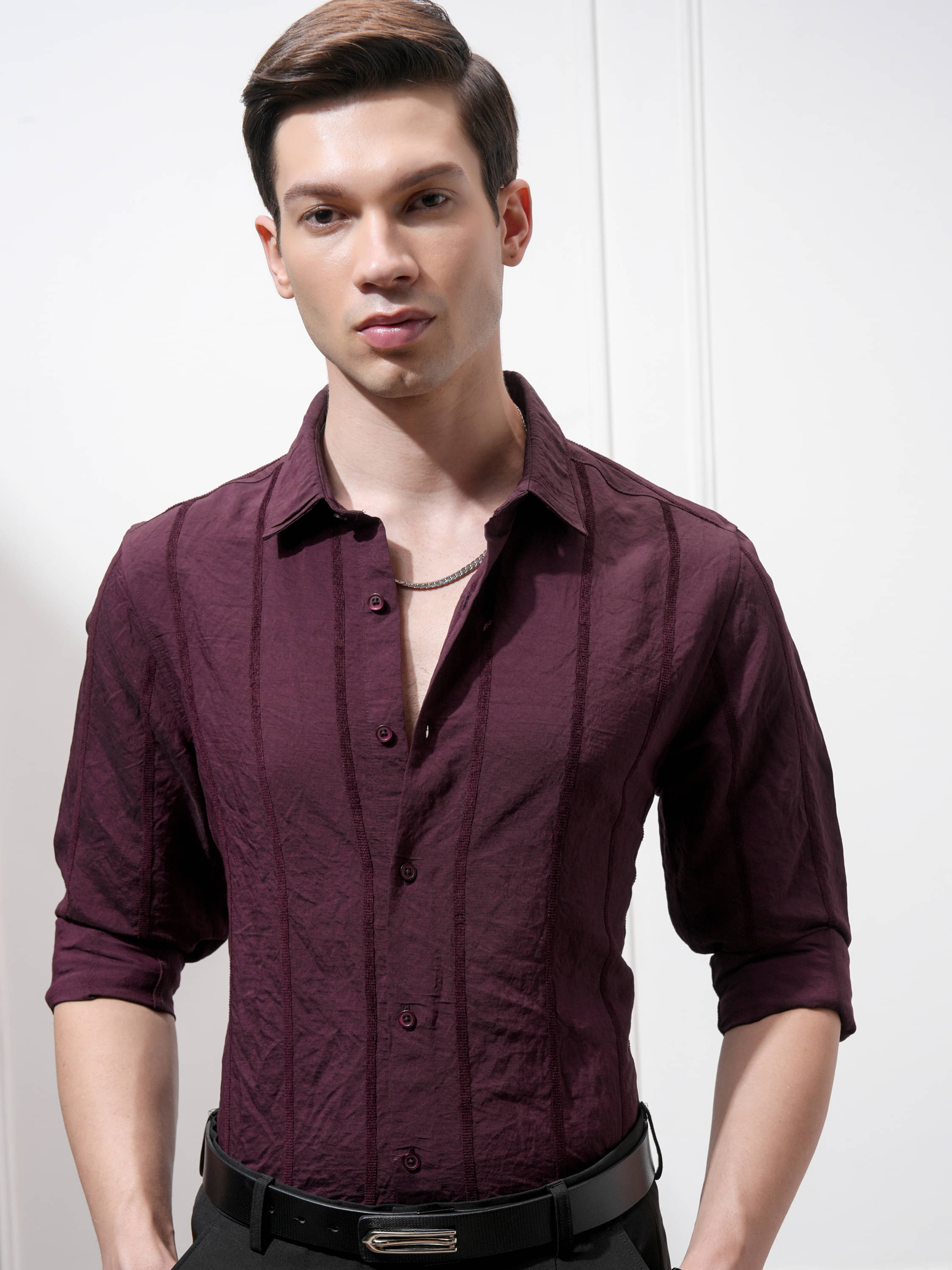     			Highlander Viscose Slim Fit Striped Full Sleeves Men's Casual Shirt - Maroon ( Pack of 1 )