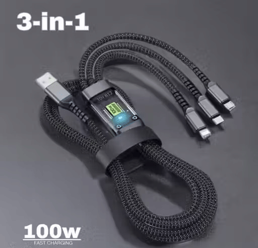     			3 in 1 Unbreakable 5A(100W) Fast Charging 1.2m Type C Cable for Smartphones, Tablets, Laptops & other Type C IOS devices, 480Mbps Data Sync, Quick Charge 3.0 (Dark Grey)