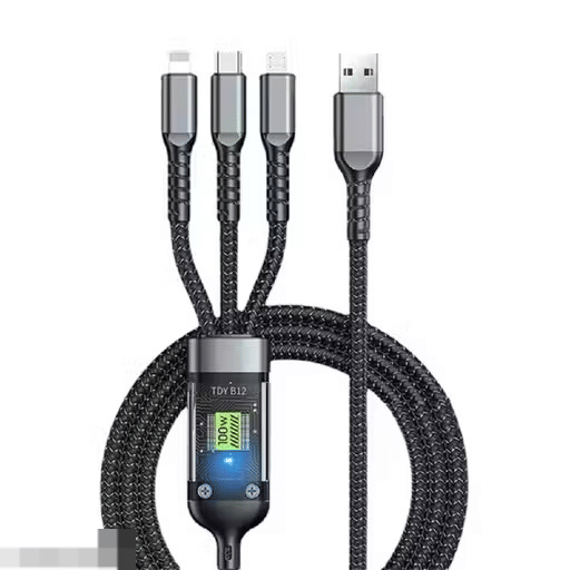     			3 in 1 Unbreakable 5A(100W) Fast Charging 1.2m Type C Cable for Smartphones, Tablets, Laptops & other Type C IOS devices, 480Mbps Data Sync, Quick Charge 3.0 (Dark Grey)