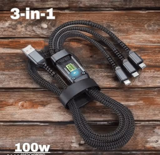     			3 in 1 Unbreakable 5A(100W) Fast Charging 1.2m Type C Cable for Smartphones, Tablets, Laptops & other Type C IOS devices, 480Mbps Data Sync, Quick Charge 3.0 (Dark Grey)