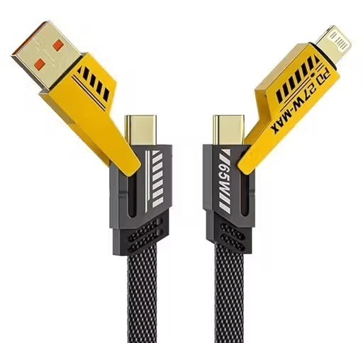     			4 in 1 Fast Charging Cable | 65W PD Quick Charge Multi USB Cable with Type-C, Lightning & USB Connectors | Braided Heavy Duty Data Cable for iPhone, Android, MacBook | Pack of 1 | Universal Charging Cable