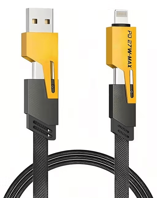     			4 in 1 Multi Function Braided Fast Charging Cable with Lightning to USB-C, Type C-C, Ligthning to USB, Military Grade Durability, Compatible for iPhone, Samsung, Oneplus Series & More