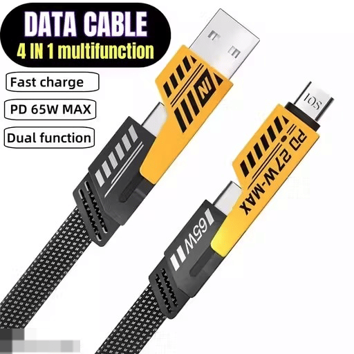     			4 in 1 Ultra Fast Charging 65W & Data Transfer Cable | Multi-Purpose USB | Thunderbolt, Type-C, Lightning, Type-A | Compatible with i Phone, Android & Laptops