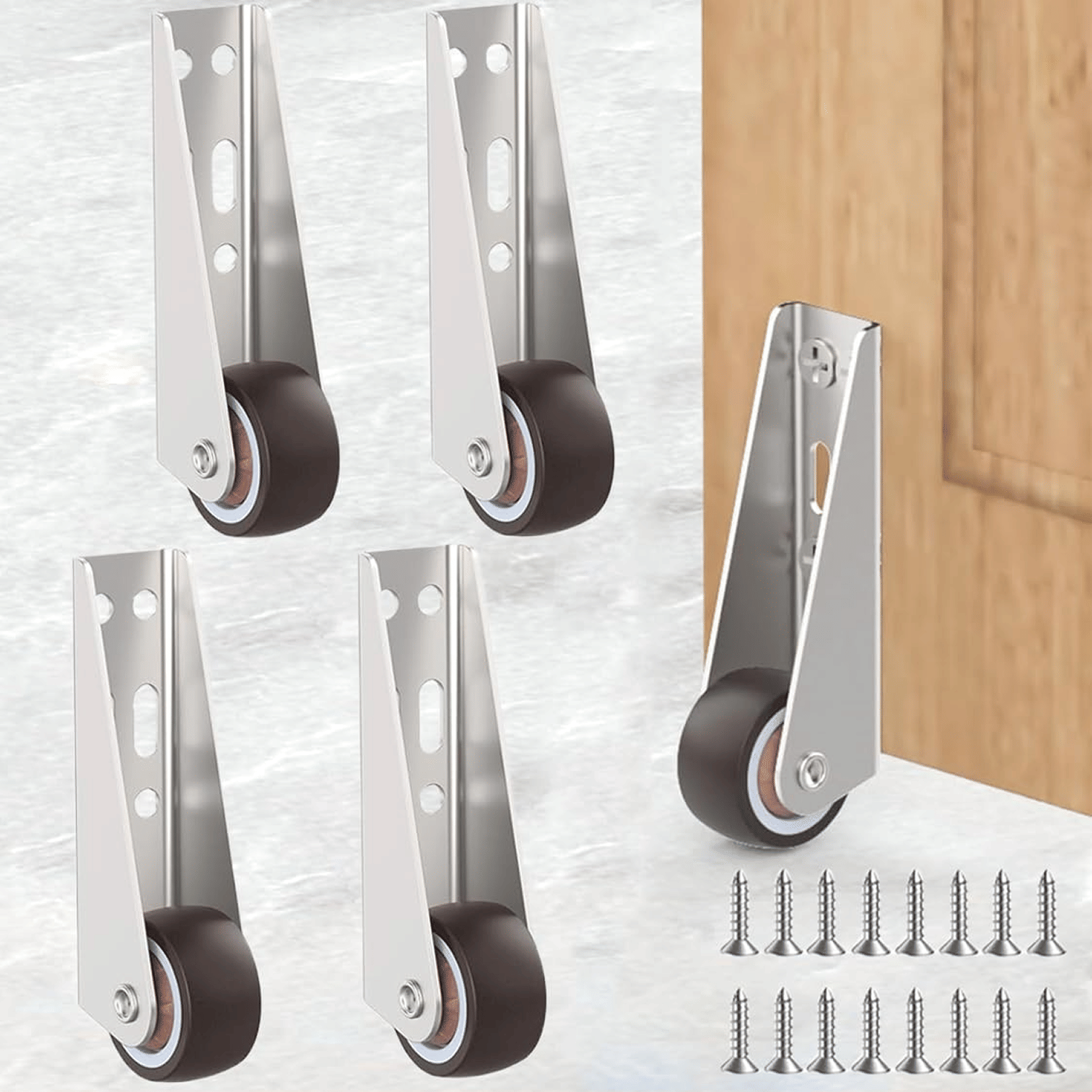 4Pcs Caster Wheels with 360° Smooth Mobility, Heavy Duty Side Mount Caster Wheels Wooden Door Drooping Support Wheel Sinking Door Bottom Pulley Directional Wheel