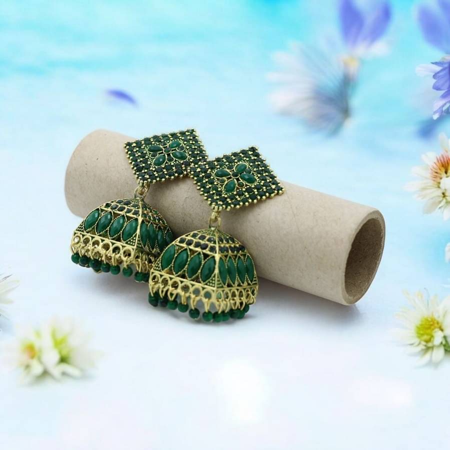     			Adhvik Green Jhumki Earrings ( Pack of 1 )