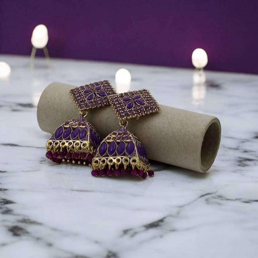     			Adhvik Purple Jhumki Earrings ( Pack of 1 )