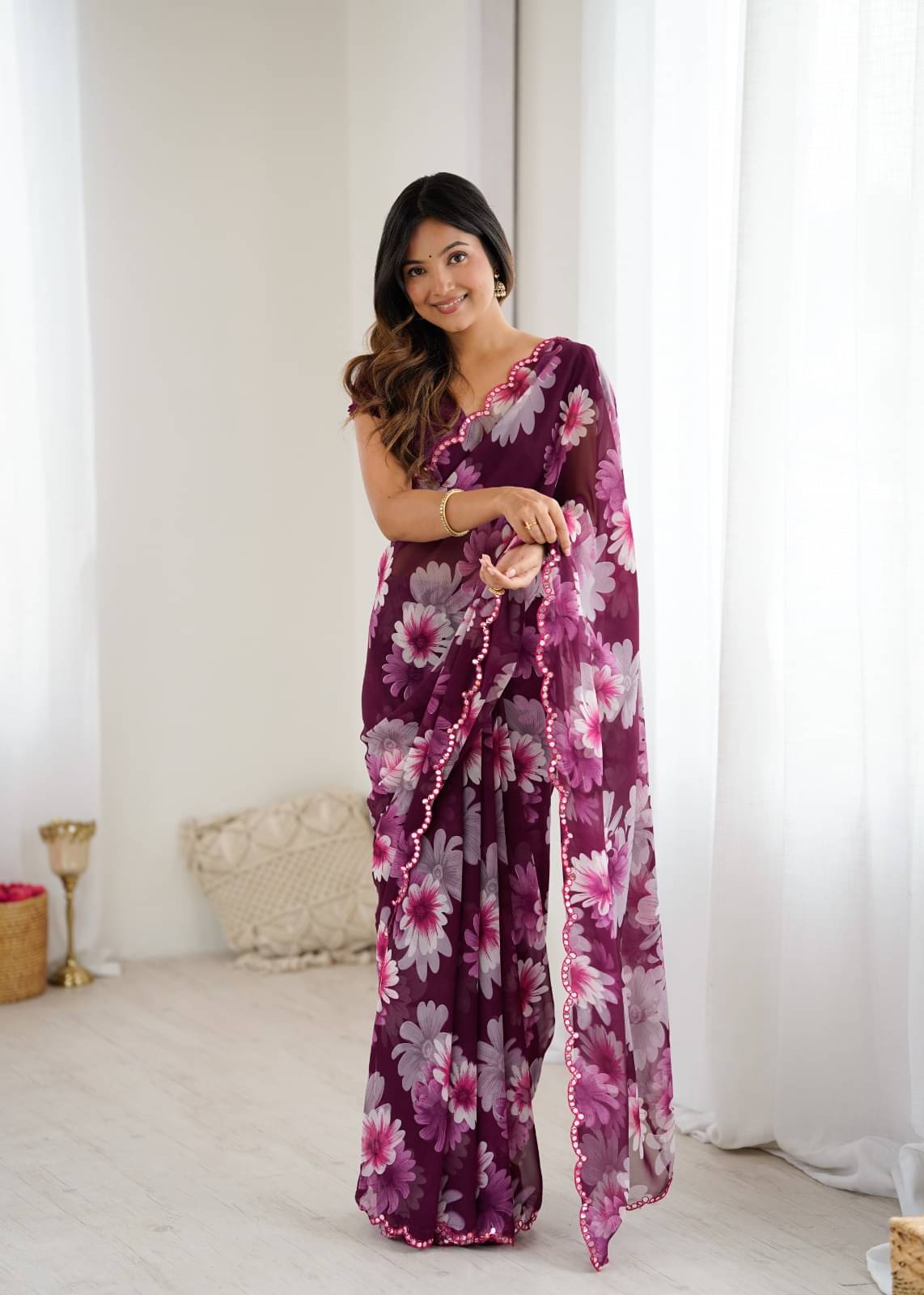     			BLEESBURY Georgette Printed Regular Saree With Unstitched Blouse Piece ( Purple )