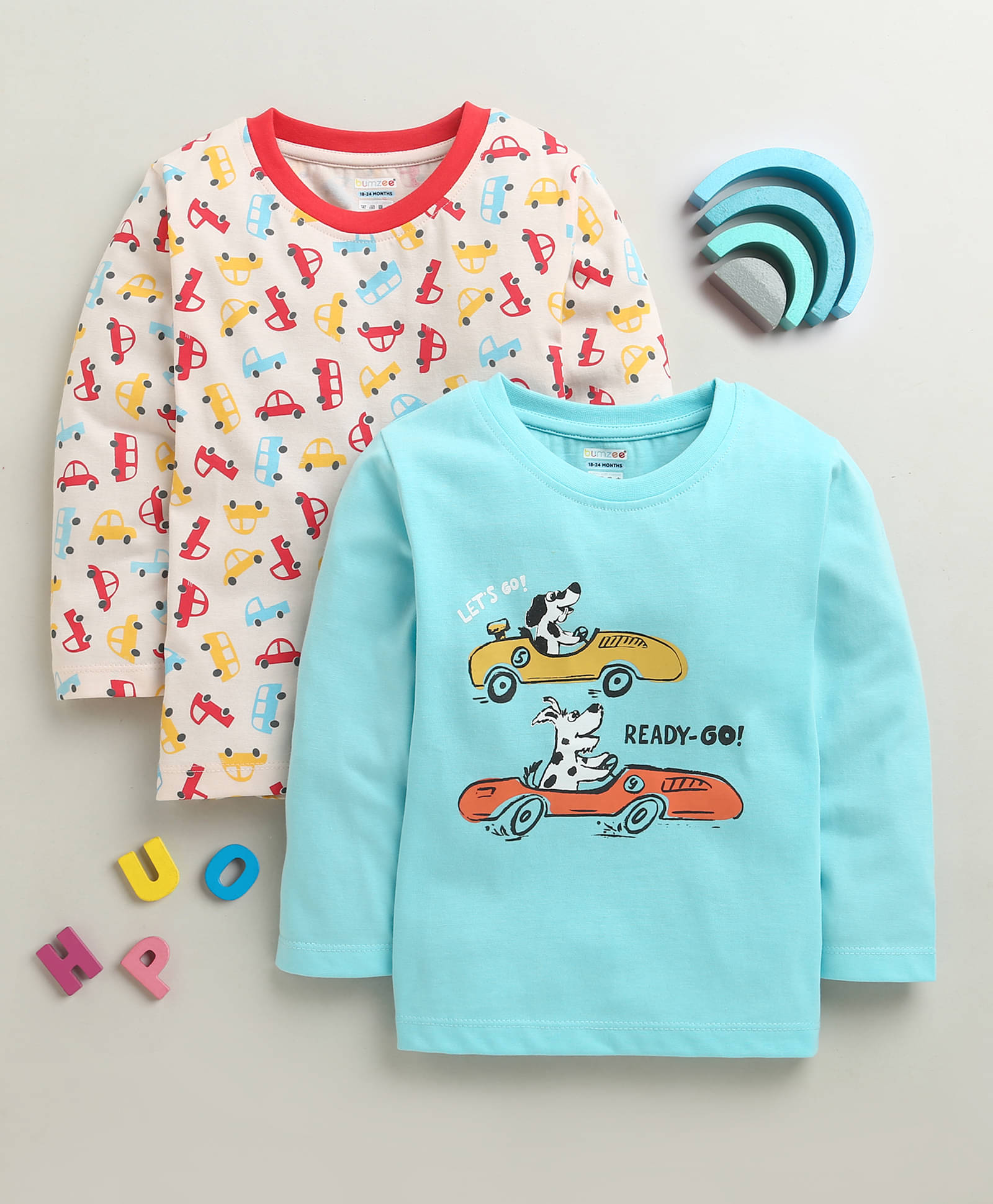     			BUMZEE Pack of 2 Boys Cotton T-Shirt ( Sky Blue )