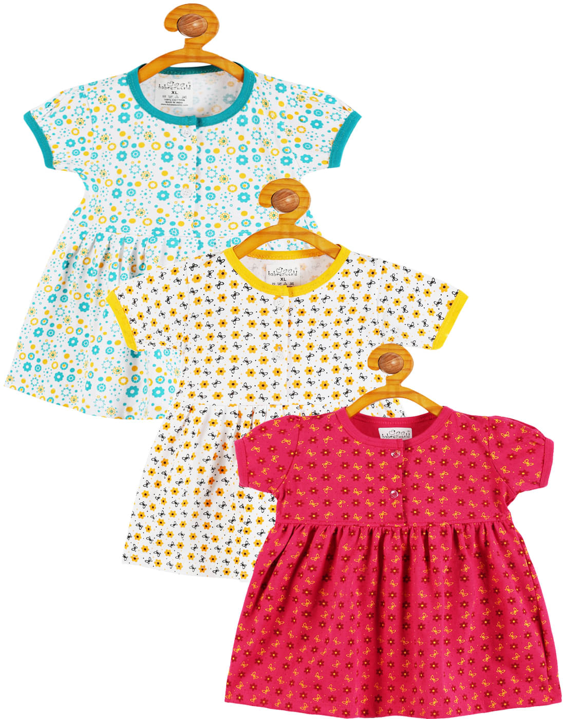 Babeezworld Cotton Frock For Baby Girls ( Pack of 3 , Multicolor ) Babeezworld Cotton Frock For Baby Girls ( Pack of 3 , Multicolor )
