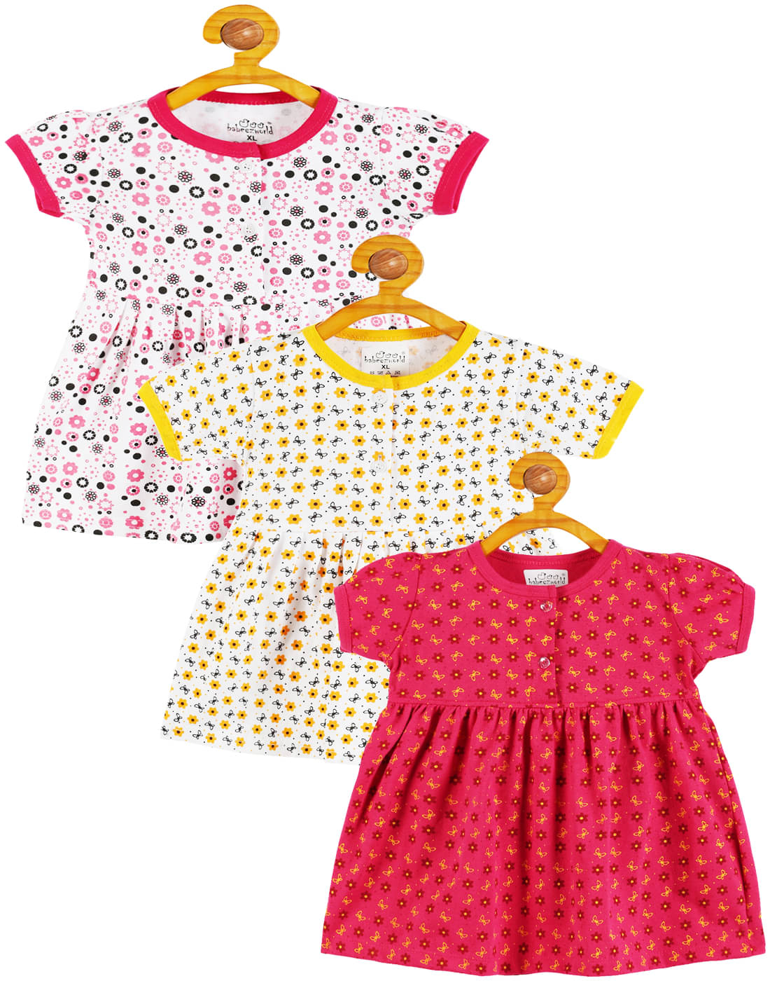     			Babeezworld Cotton Frock For Baby Girls ( Pack of 3 , Multicolor )