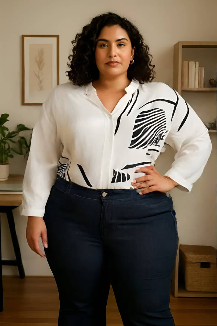 CADMON Women Printed Cotton Shirt ( White ) CADMON Women Printed Cotton Shirt ( White )