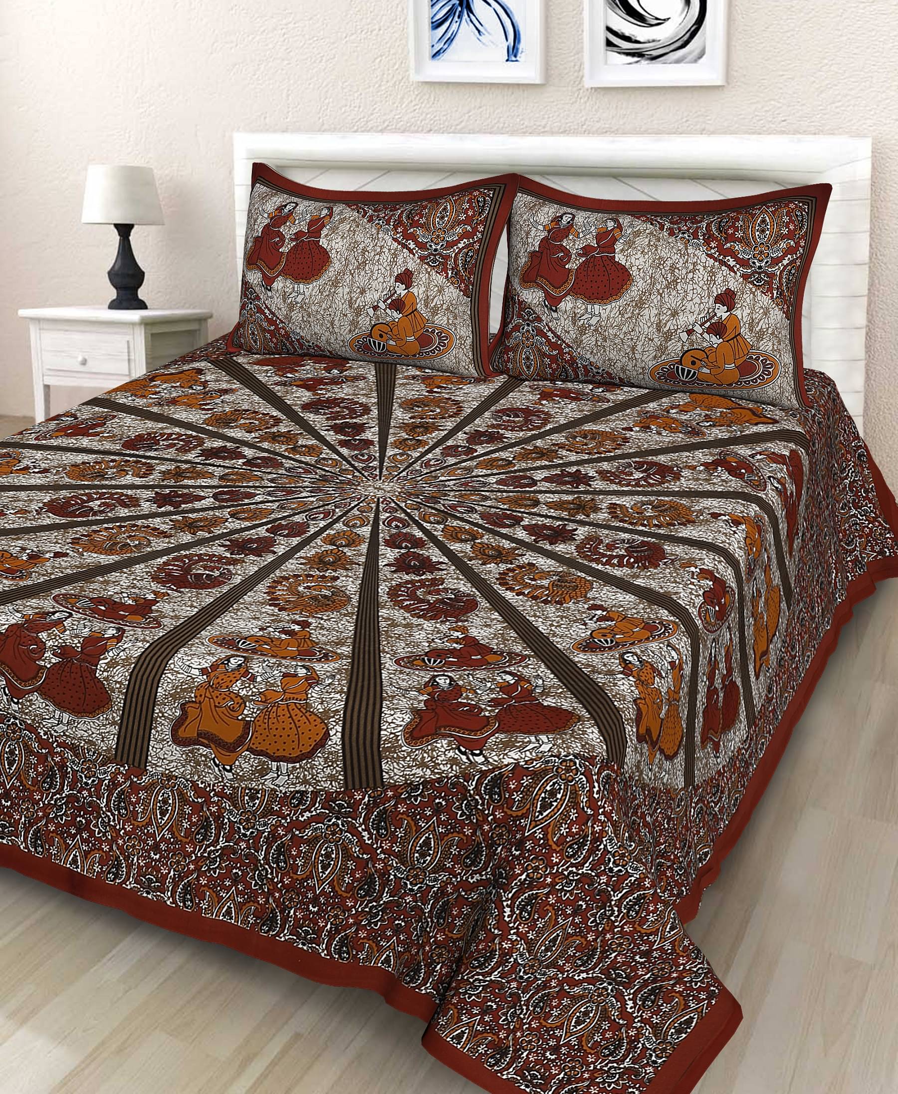     			Dgsm Craft Cotton 1 Double Queen Bedsheet with 2 Pillow Covers ( Multicolor )