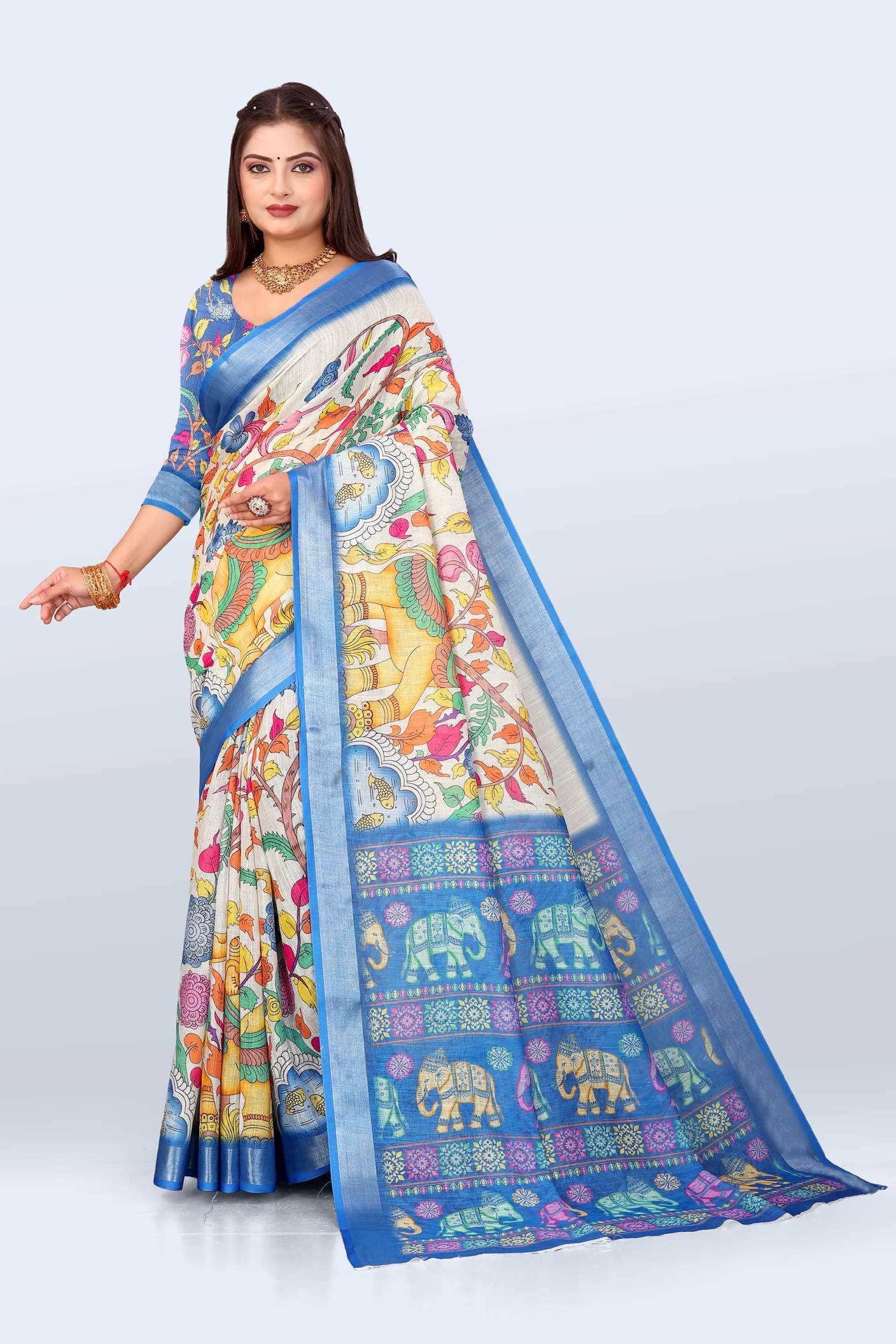     			Ethnic Trendz Cotton Blend Printed Chanderi saree With Unstitched Blouse Piece ( Multicolor 1 )