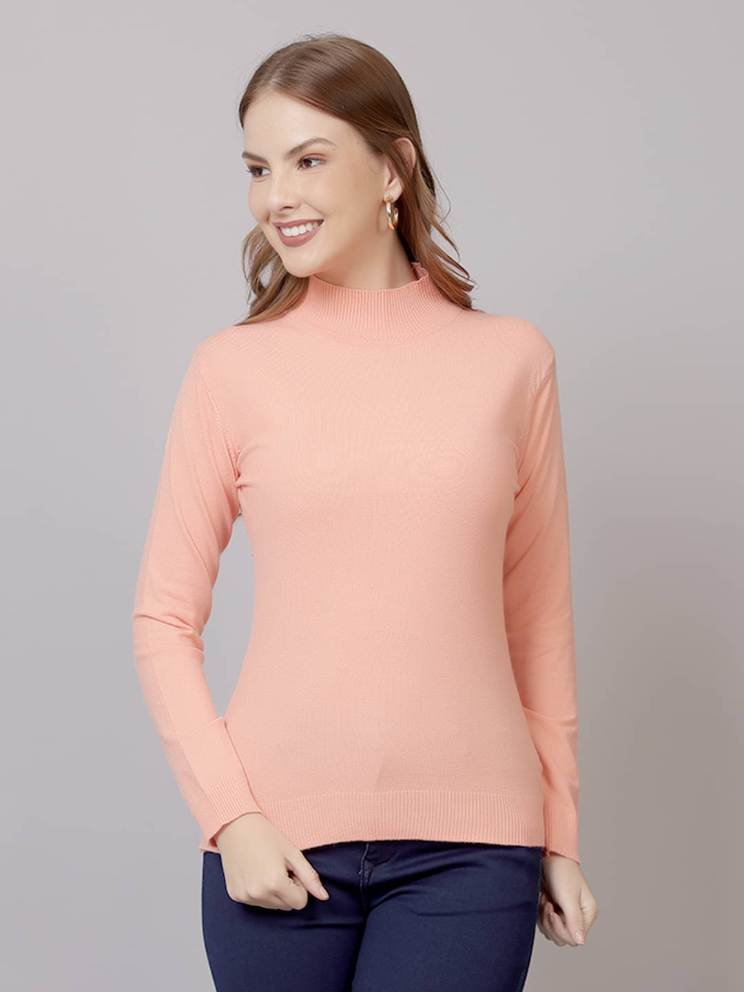     			FEVERFEW Viscose Blend Round Neck Women's Pullovers - Peach ( Pack of 1 )