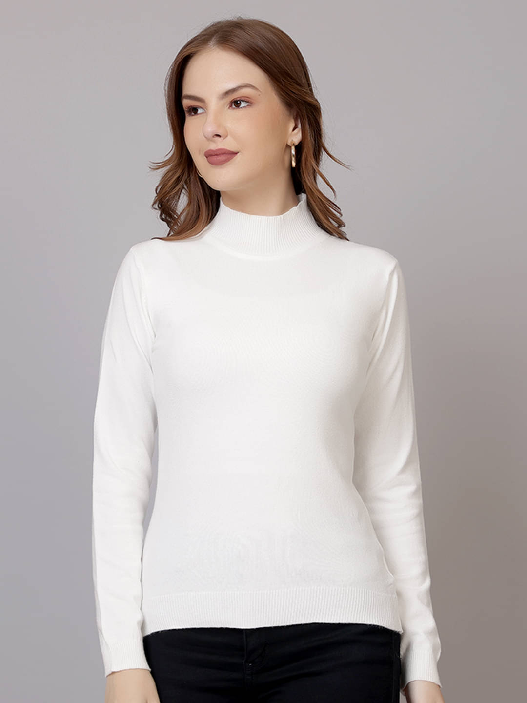     			FEVERFEW Women Viscose Round Neck Pullover ( White )