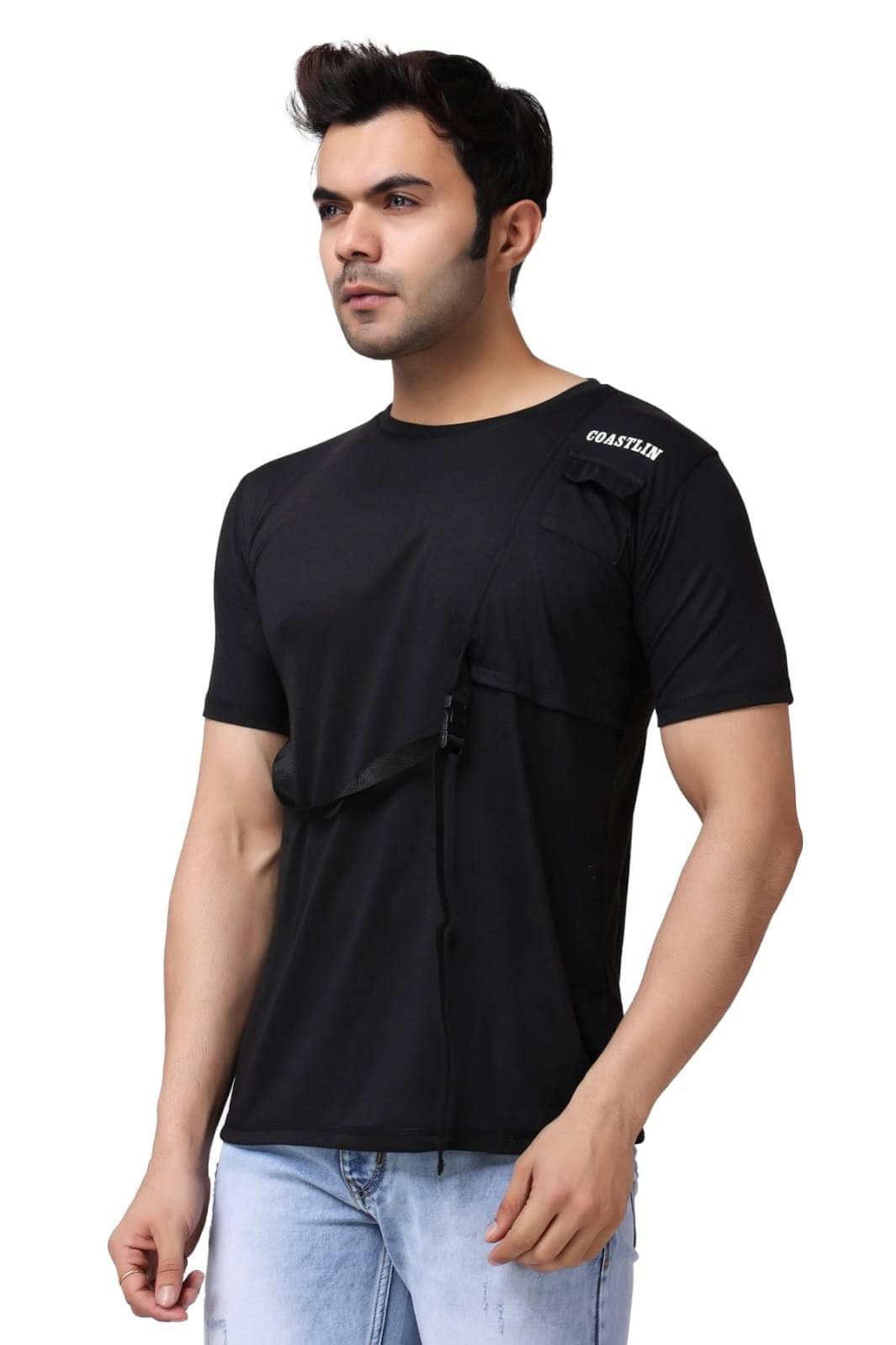 FLIRTY SOUL Men Polyester Regular Fit Solid T-Shirt ( Black )     			FLIRTY SOUL Men Polyester Regular Fit Solid T-Shirt ( Black )