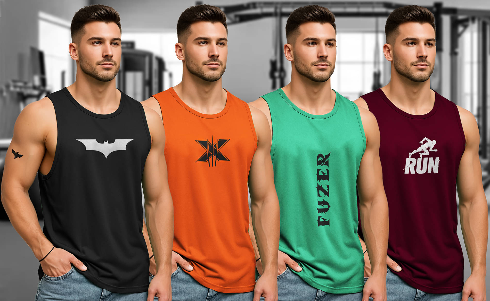     			FUZER Pack of 4 Polyester Tank For Men ( Multicolor )
