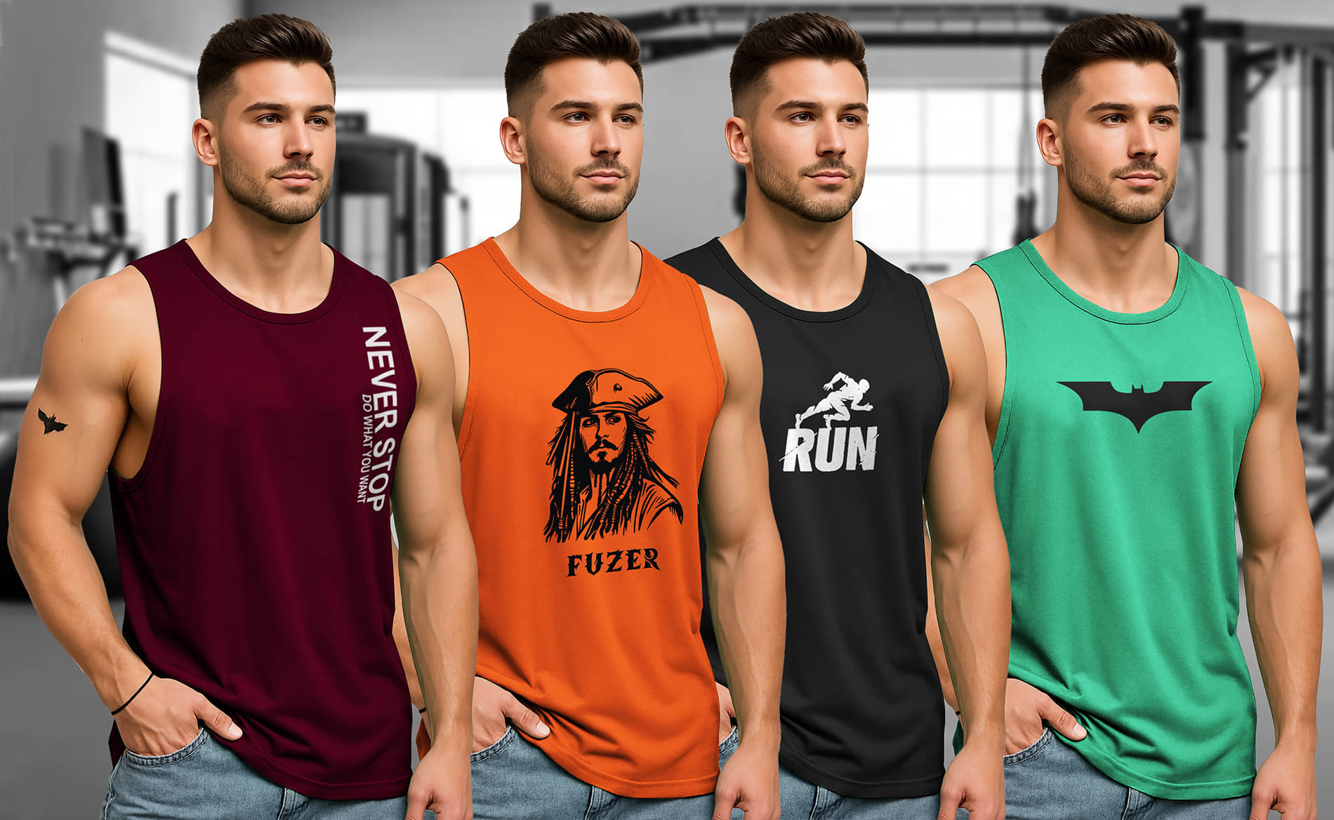 FUZER Pack of 4 Polyester Tank For Men ( Multicolor2 ) FUZER Pack of 4 Polyester Tank For Men ( Multicolor2 )