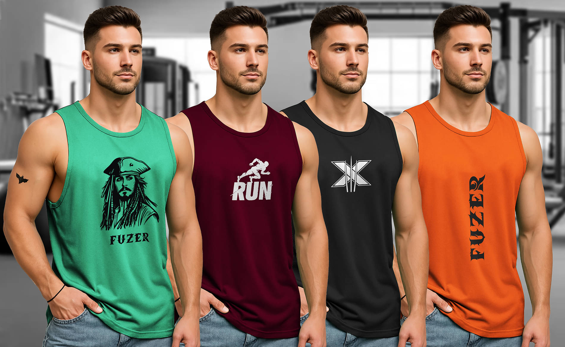     			FUZER Pack of 4 Polyester Tank For Men ( Multicolor )
