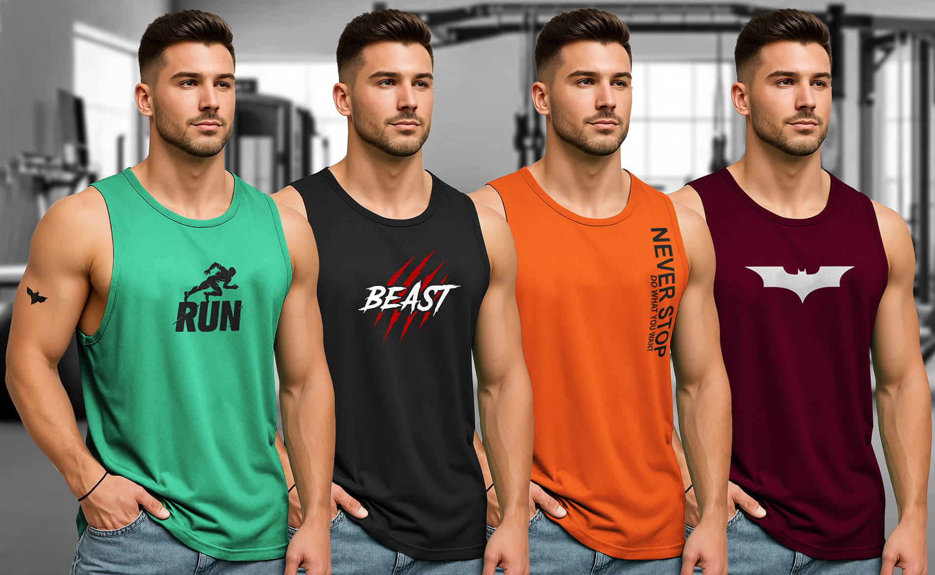 FUZER Pack of 4 Polyester Tank For Men ( Multicolor1 )     			FUZER Pack of 4 Polyester Tank For Men ( Multicolor1 )