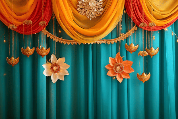 Festive Backdrop Decorative Curtain For Diwali Laxmi Ganesh Pooja Festival Backdrop Cloth (5 X 5 ft) Festive Backdrop Decorative Curtain For Diwali Laxmi Ganesh Pooja Festival Backdrop Cloth (5 X 5 ft)