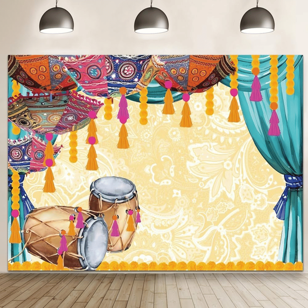     			Festive Backdrop Decorative Curtain For Diwali Laxmi Ganesh Pooja Festival Backdrop Cloth (5 X 5 ft)