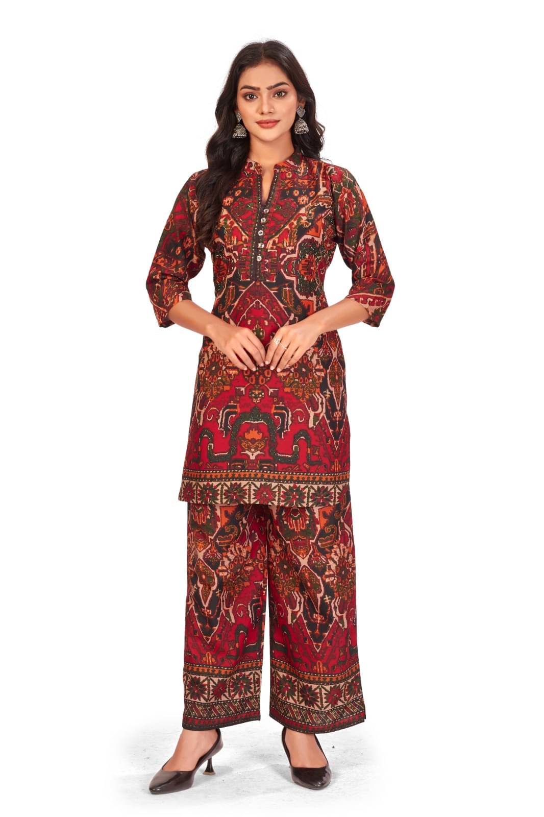     			GARBISTA Women Printed Top With Palazzos Co-Ord Set ( Maroon )