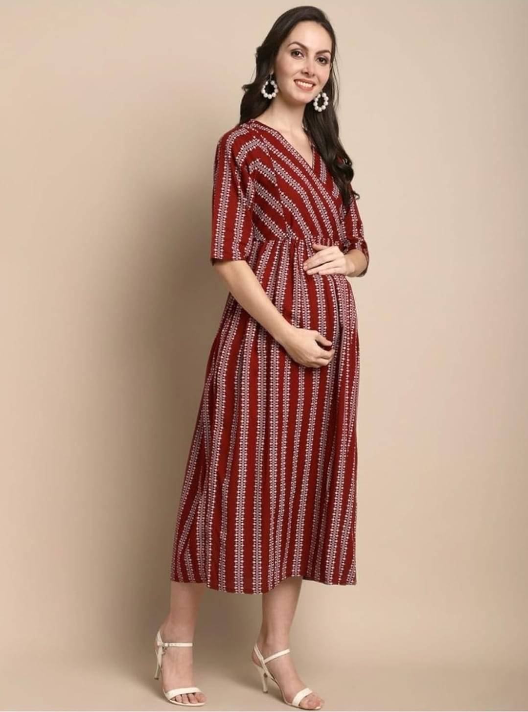     			GURUJI Fashion Women Rayon Printed Maternity Dress ( Maroon )
